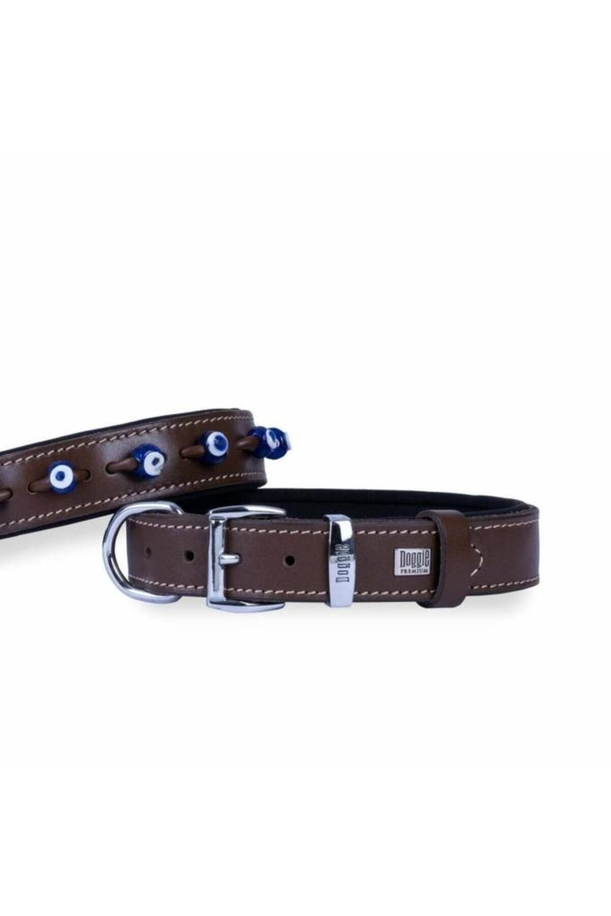 O Dog Doggie Comfort Deri Nazar Boncuklu Köpek Boyun Tasması Medium Kahverengi 2.5x37-45 Cm - Petshopundan