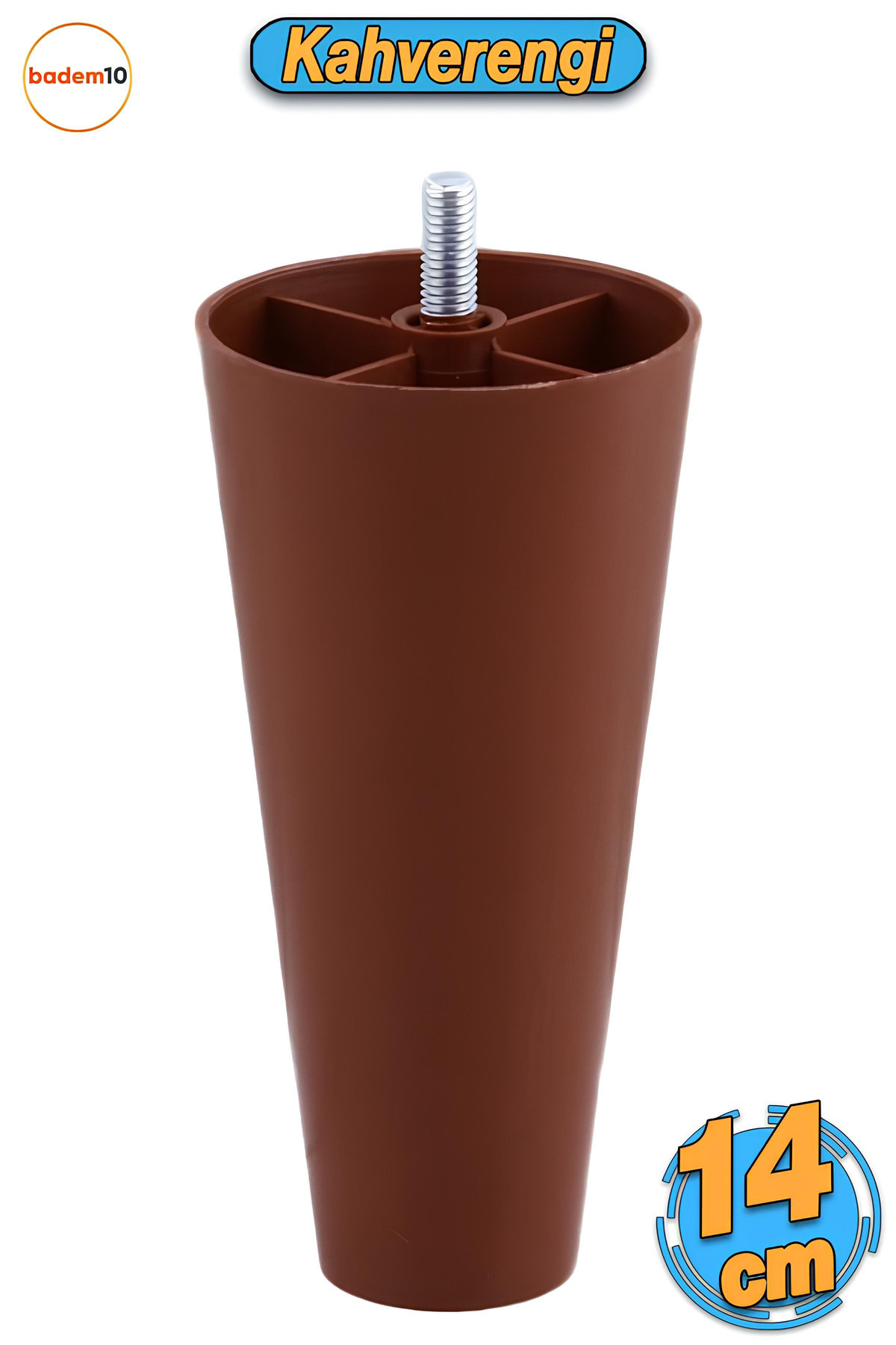 Badem10 Vidalı (M8 INCE DİŞ) Plastik Ayak 14 Cm Kahve Mobilya