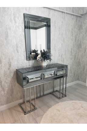 Dinç Metal Sehpa Özel Üretim Mdf Füme Ayna - Gümüş Dresuar Takımı