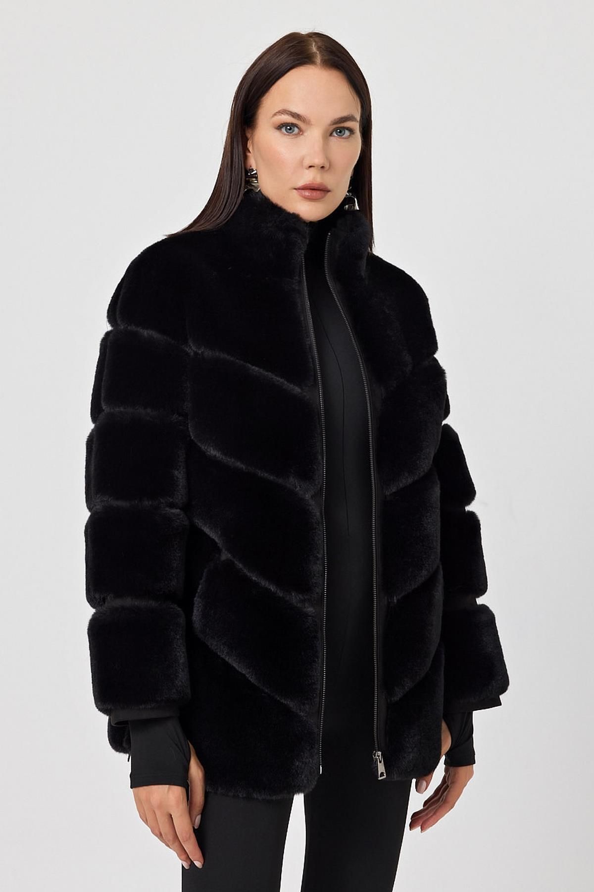 Deri Company-Stella Black Feather Coat 2