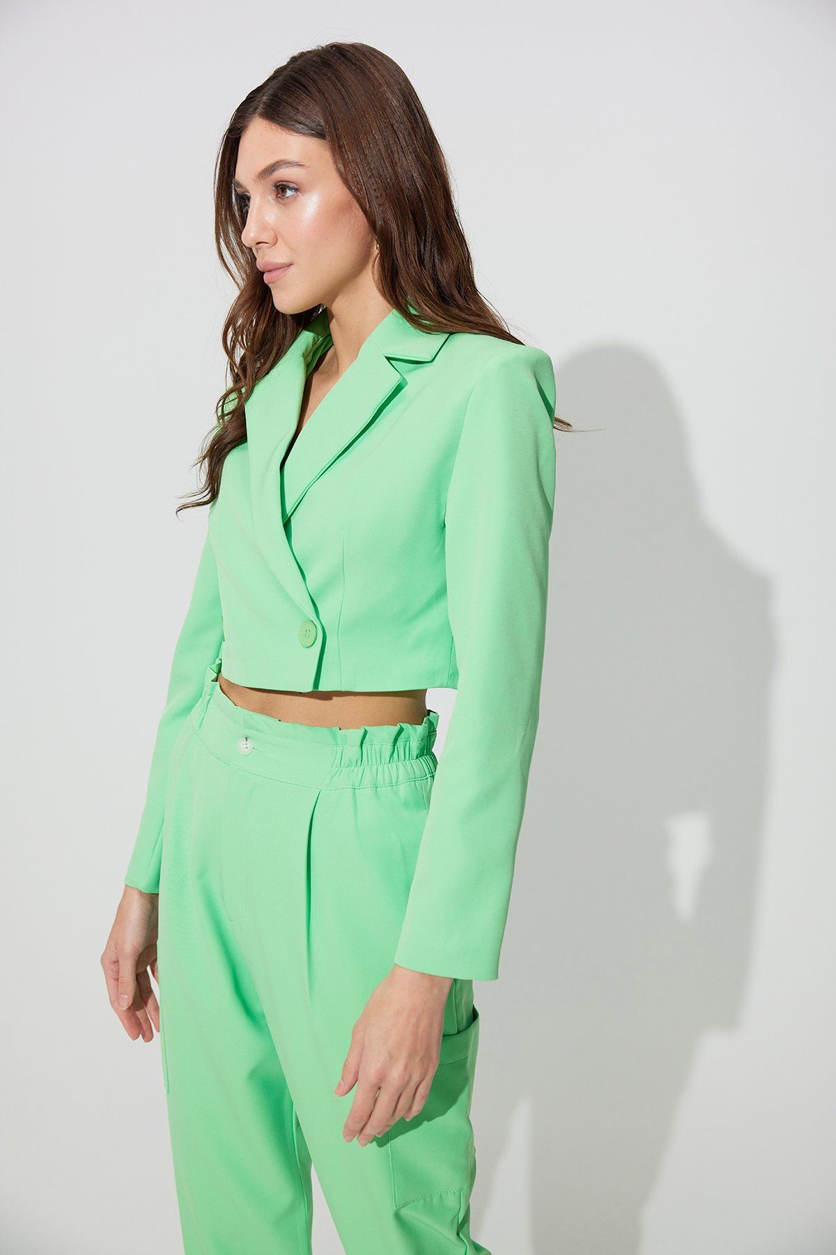 SHERIN-Green Double Breasted Lapel Blazer Jacket 1