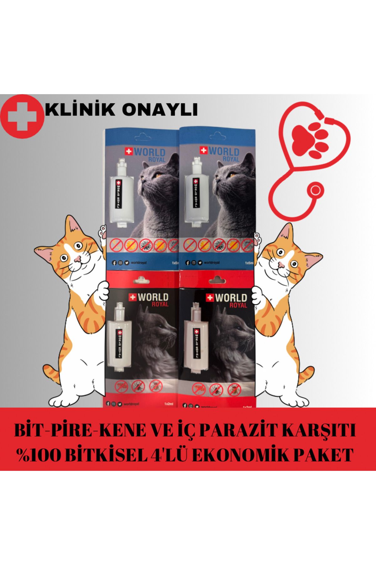 BLUE PET World Royal Kedi Deri Bakım Ic Ve Dış Paraz.t Tüy Dökümüne Etkili Damla Avantajlı Paket