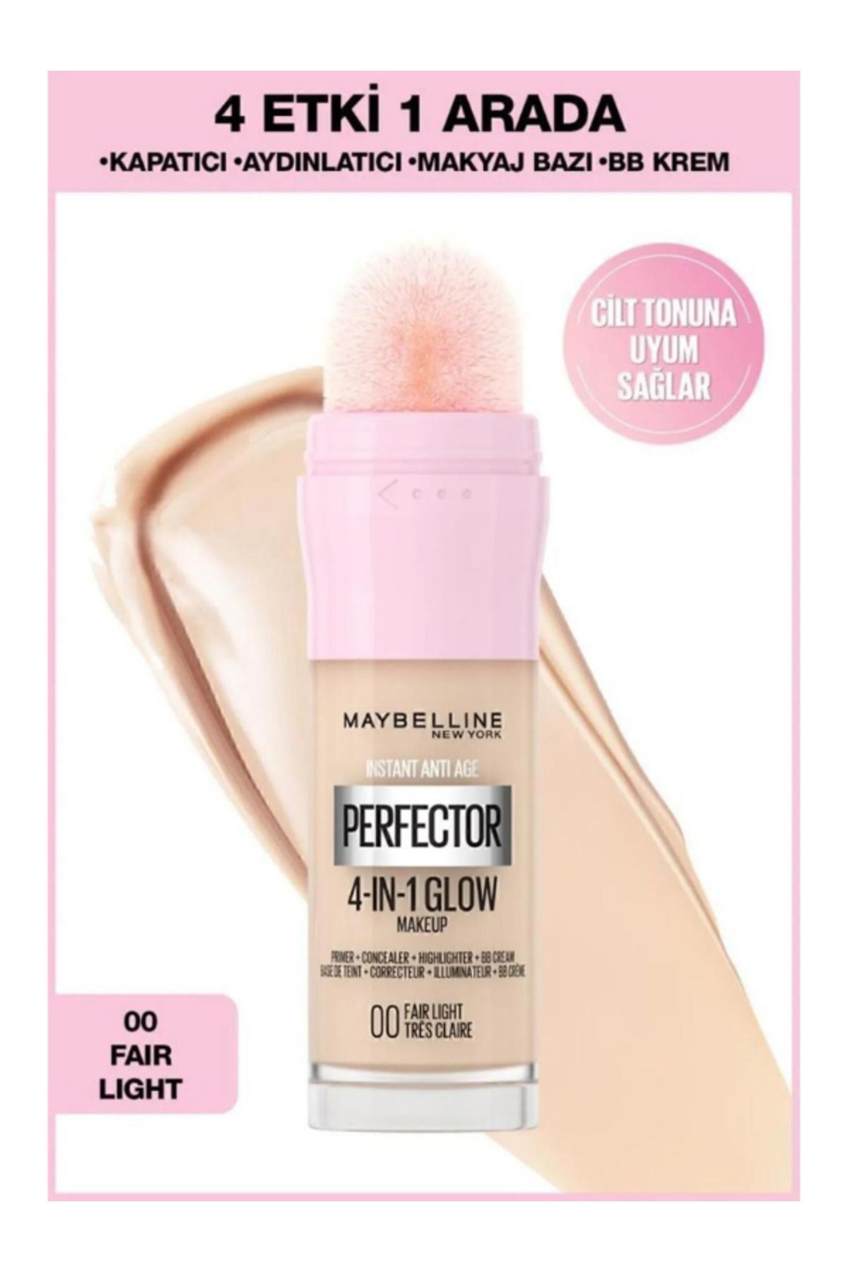 Maybelline New York Maybelline Instant Perfector Glow 4 Etki 1 Arada Fondöten / BB & CC Krem - 00 Fair Light