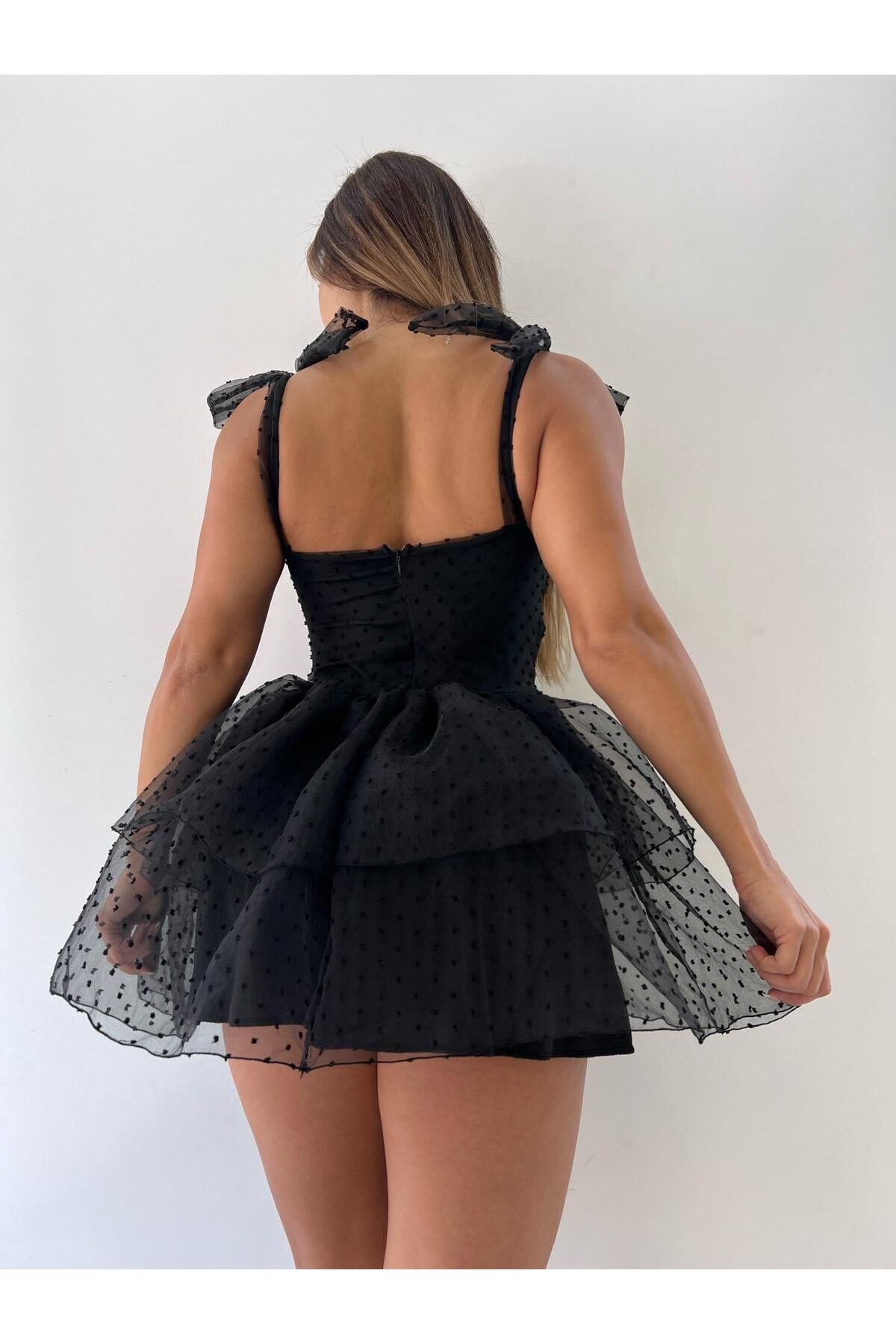 pink life-Spaghetti Lolita Style Black Mini Cutecore Dress - Dot Print 4