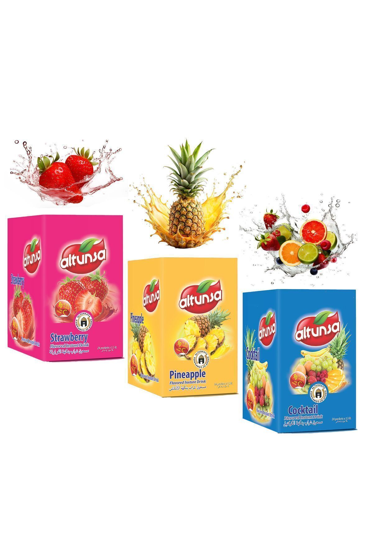 Altunsa Çilek - Ananas - Kokteyl 9 G X 24 Adet Aromalı Soğuk Toz Içecek Paketi