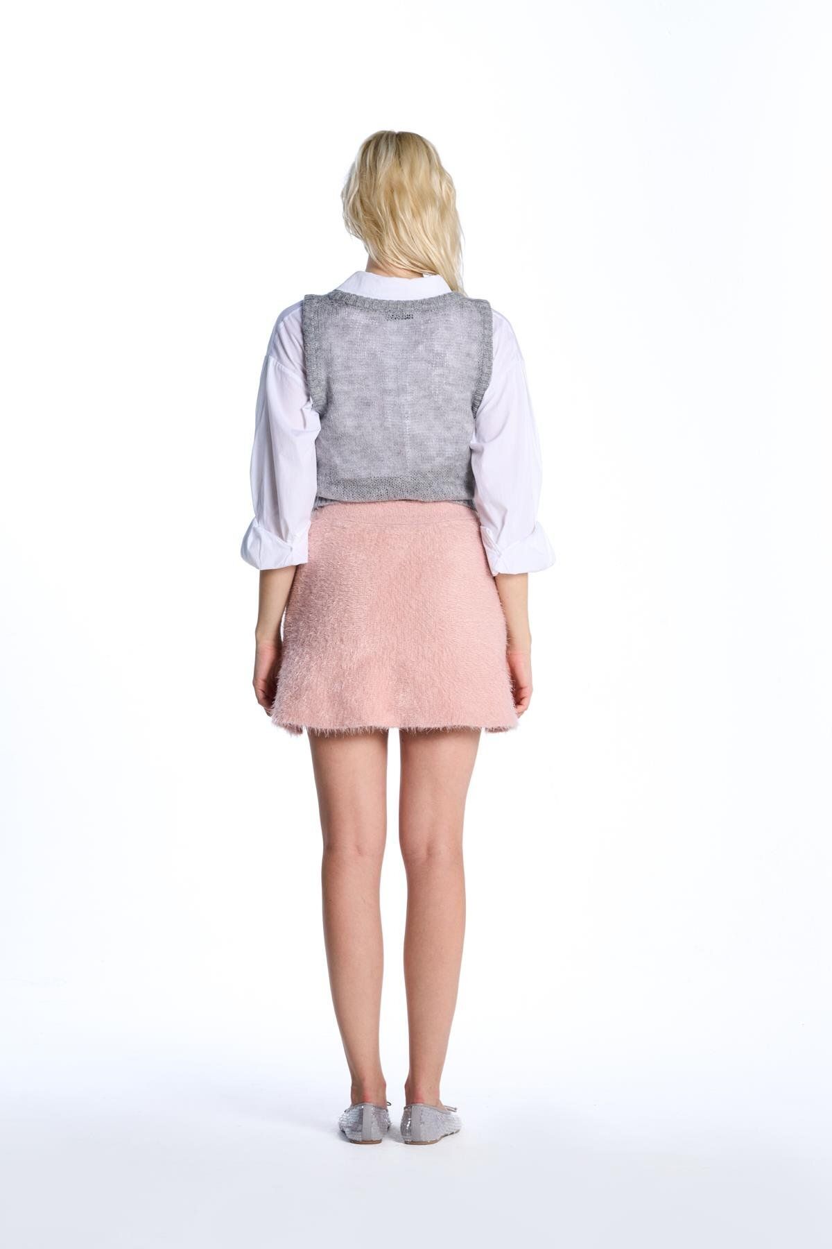 SHERIN-Pink Flounced Knitwear Skirt 5