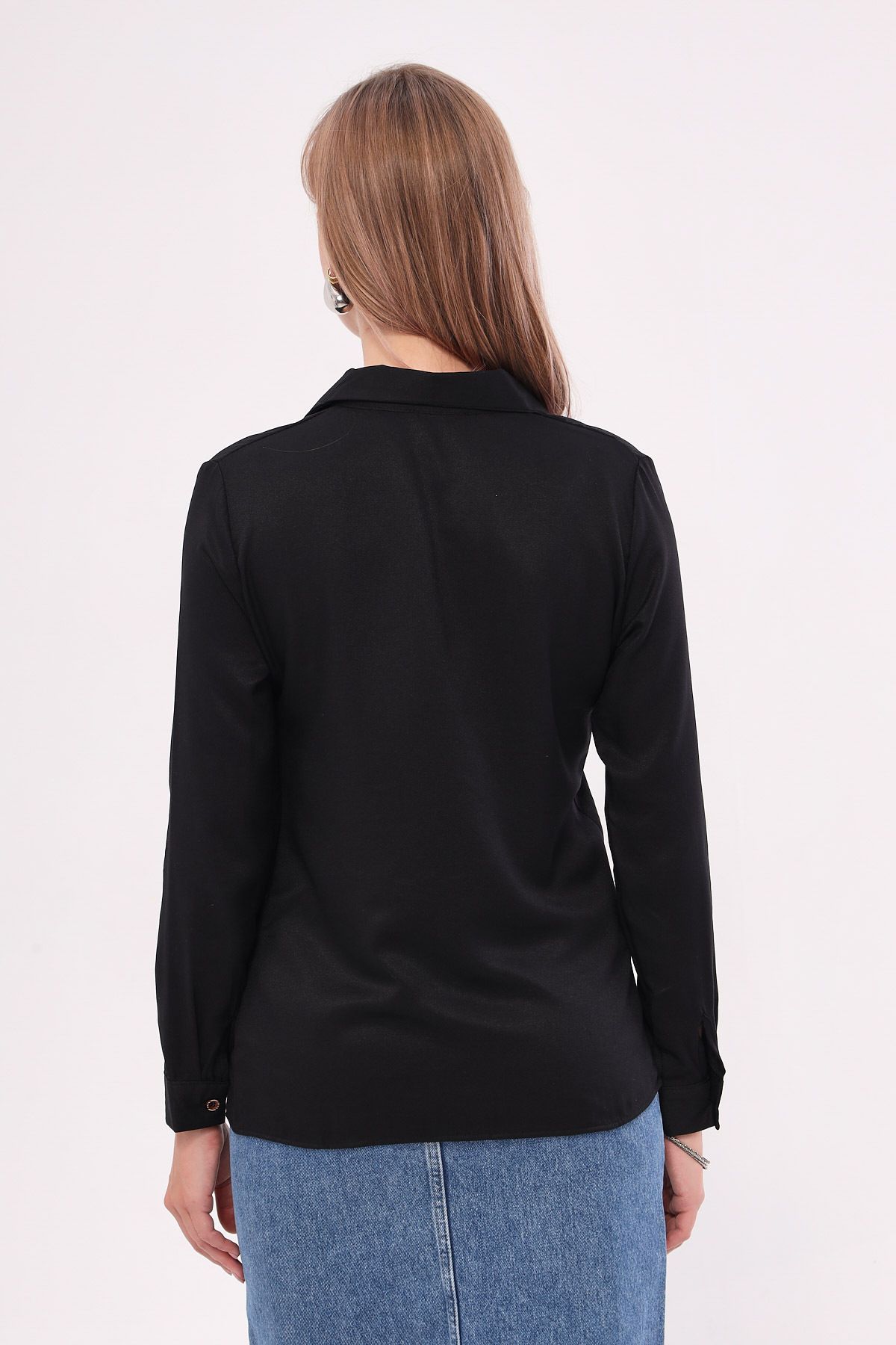 armonika-Women's Black Long Sleeve Plain Shirt ARM-18Y001176 5