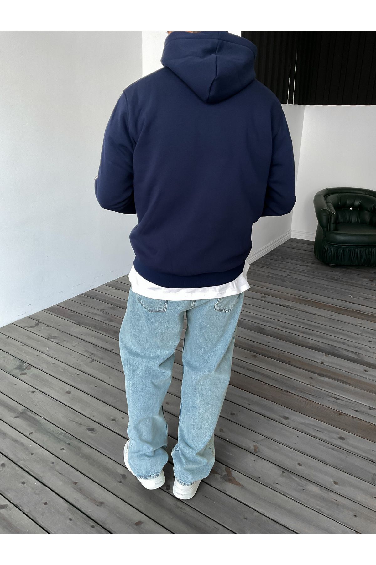 BYBASICMAN-Hooded Navy Blue Stripe Patterned Sweat - Bla-646 3