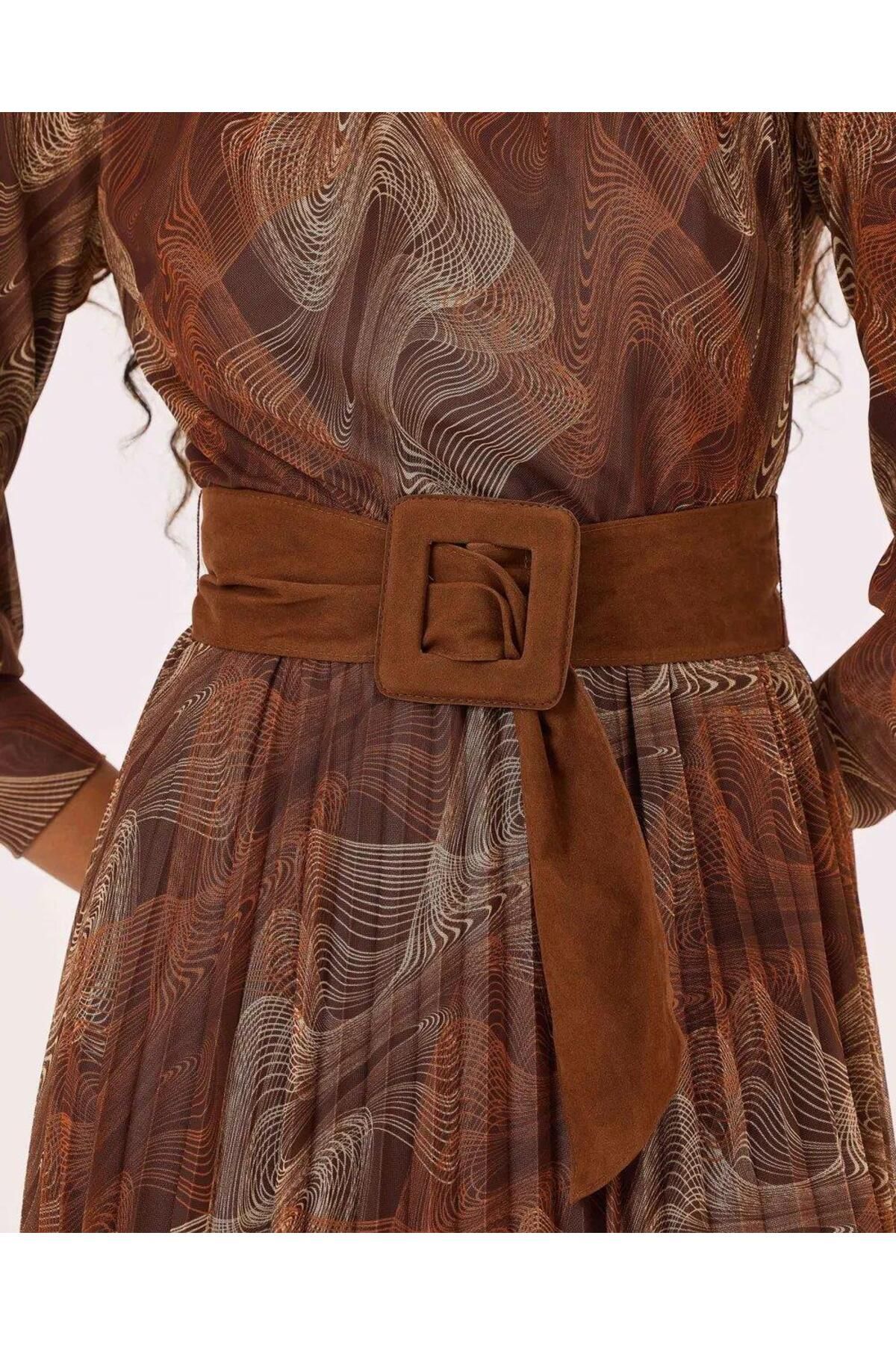 SEÇİL-Seçil Brown Stylish Dress - 242310026 4