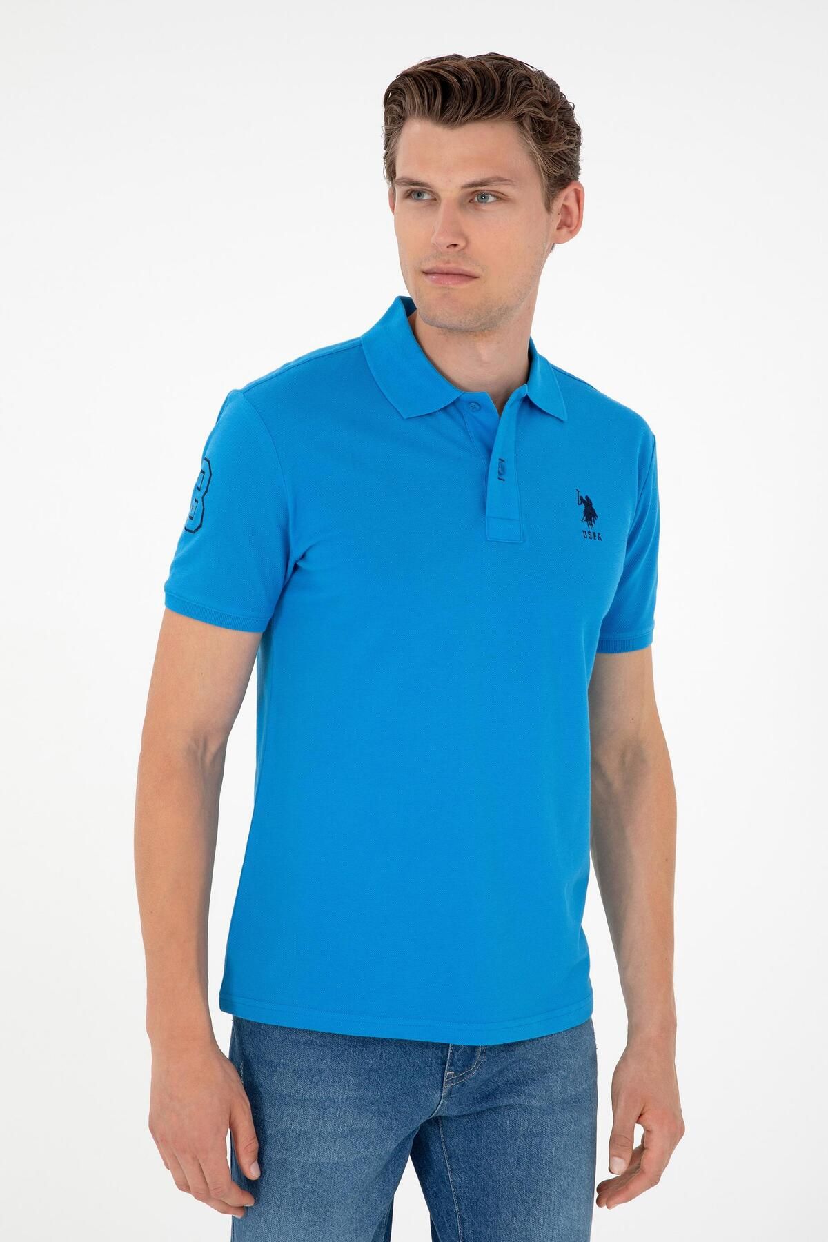 تی شرت یقه پولو آبی مردانه اصلی اورجینال U.S. Polo Assn.