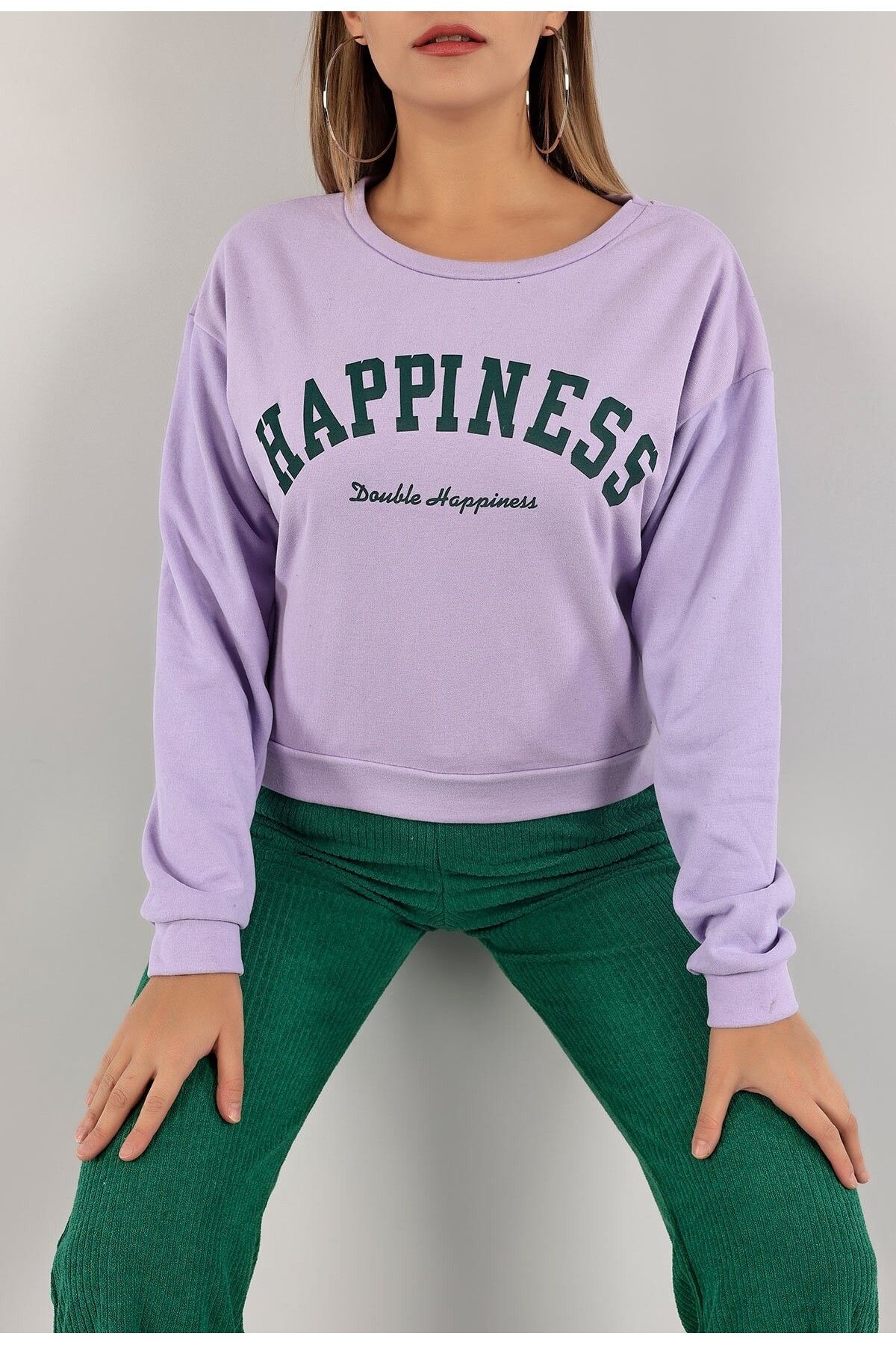 zambakbutik Baskılı Crop Sweat Lila - 0135.159.