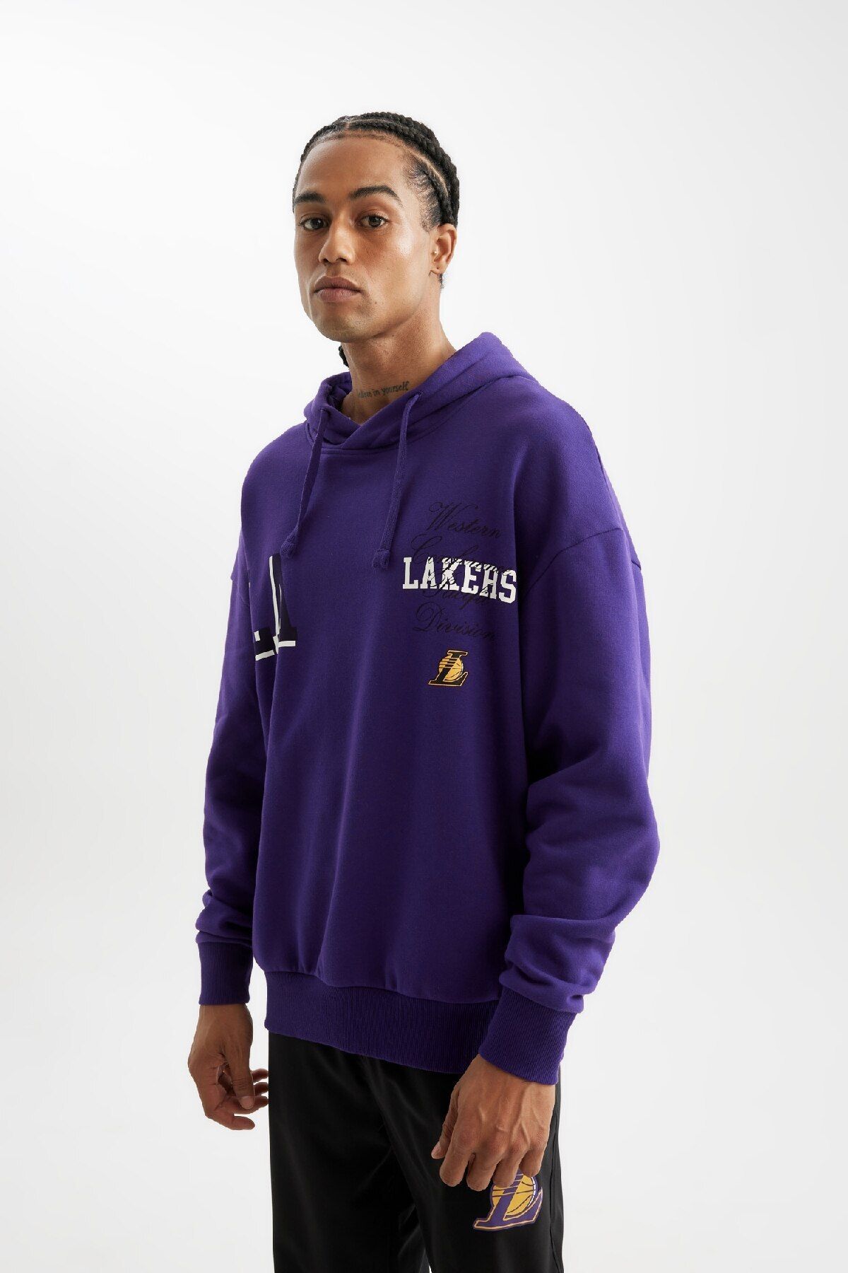 DeFacto-Bluza z kapturem Los Angeles Lakers NBA Oversize z nadrukiem na plecach - D0671Ax24Au 5