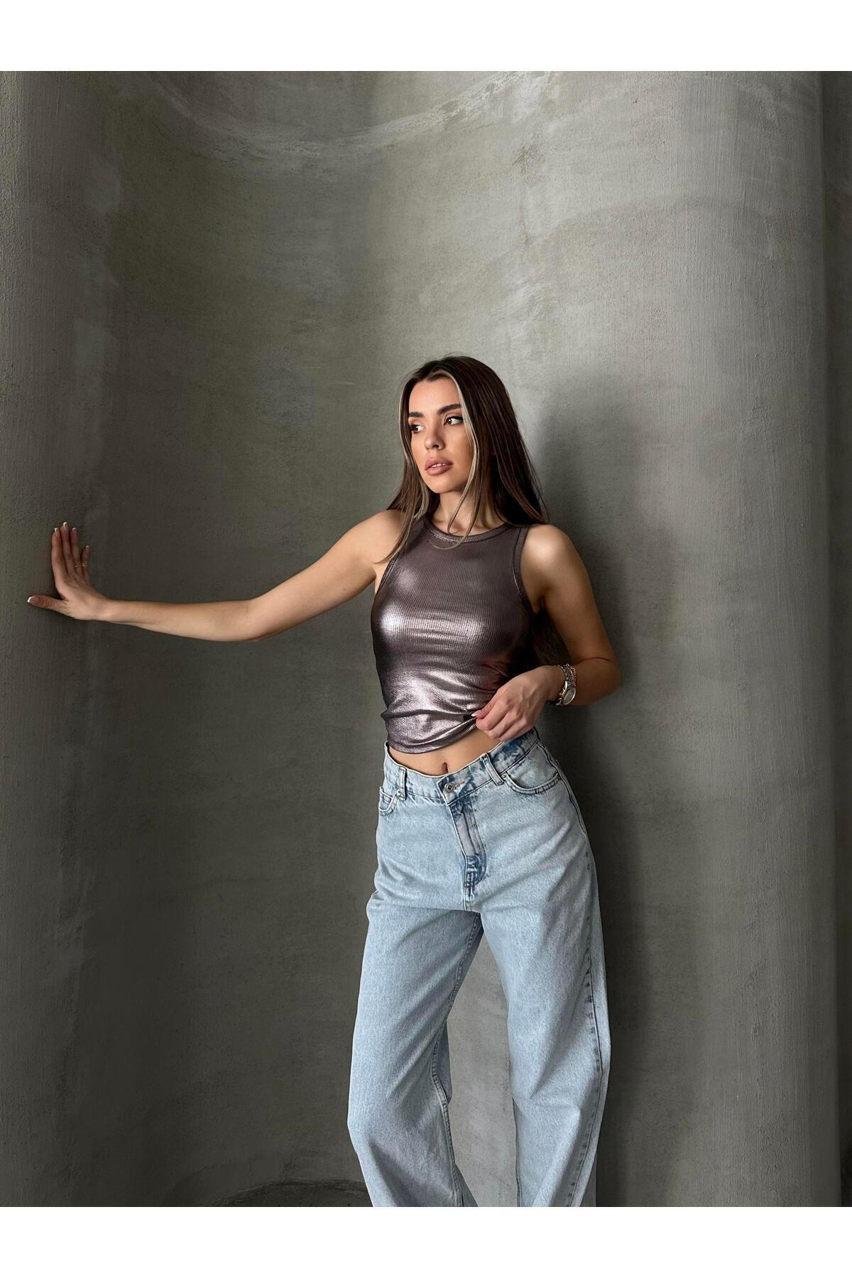 mydukkan.co  Lily Varaklı Crop Bronz - Görsel 3