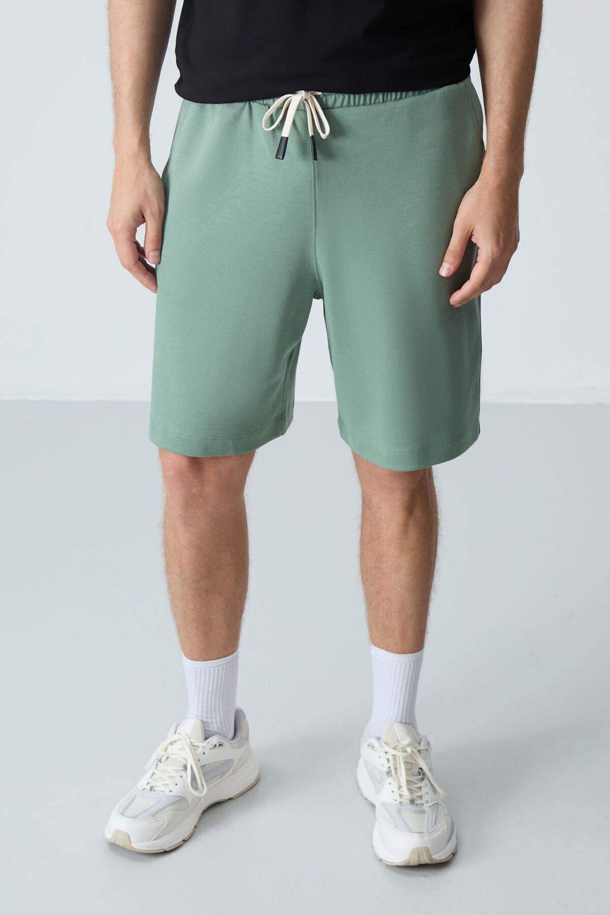 AIR JONES-Light Green Basic Men's Shorts - Cotton and Thick Soft Texture, Standard Fit - 81275 5