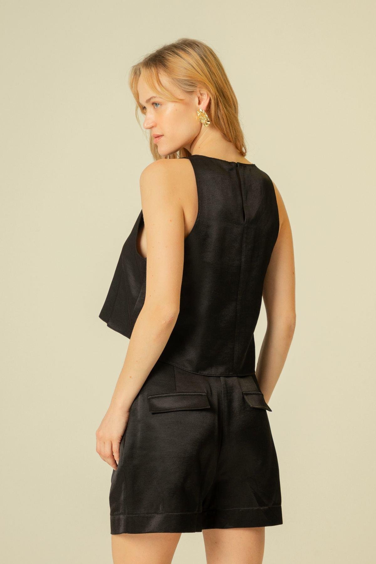 Rue  Rahat Form Askılı Siyah Bluz - Görsel 3