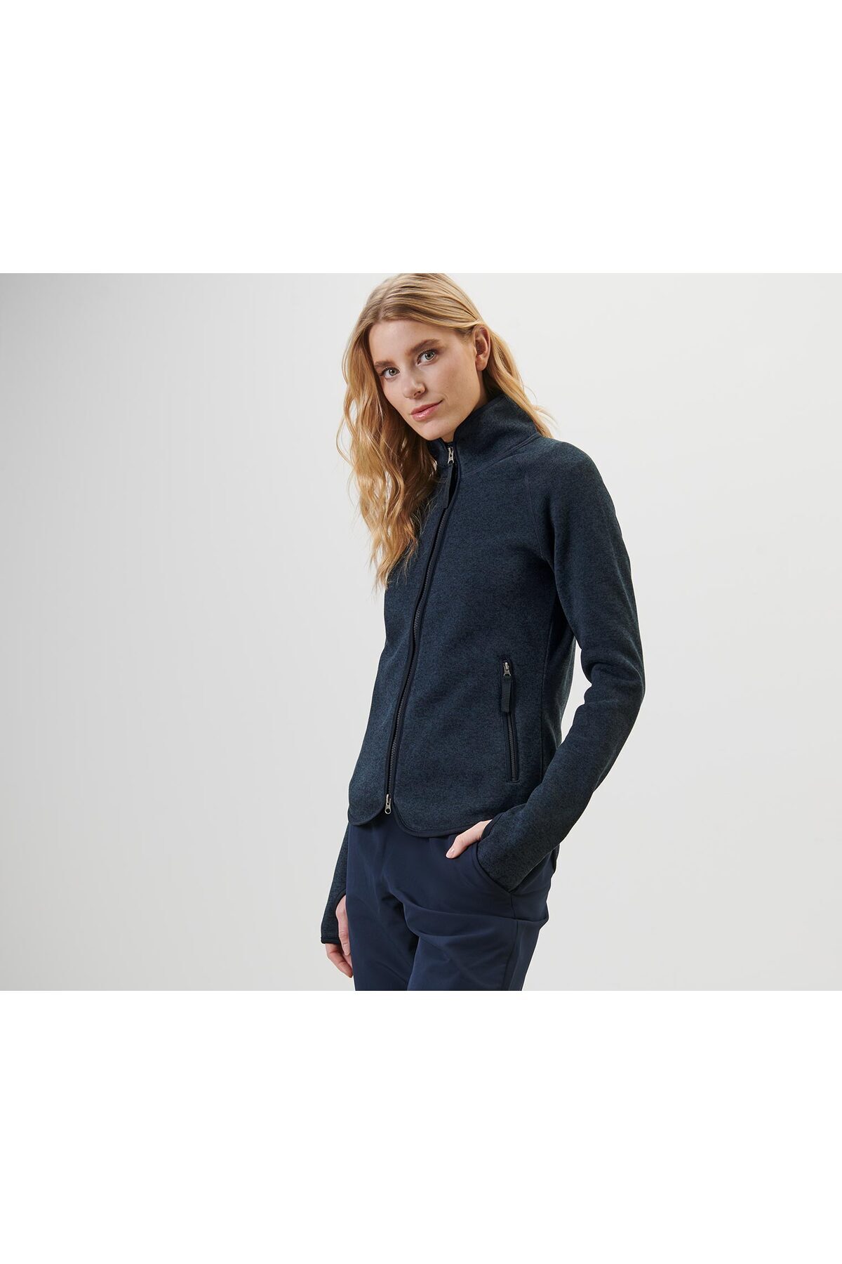 Knitted Fleece Coat, Navy Blue