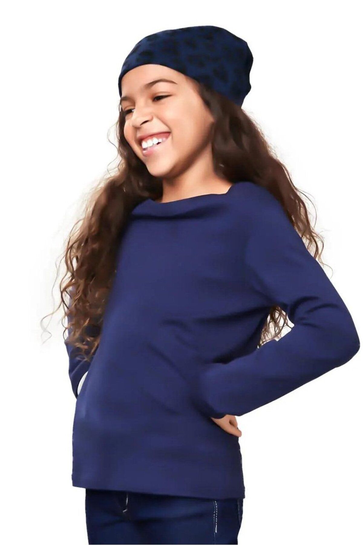 Tchibo-Kids Girls Reversible Printed Hat, Navy and Pink 2