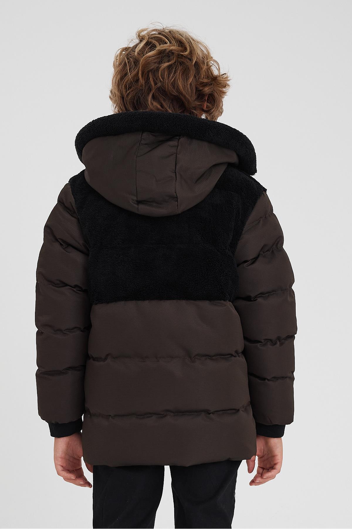 Yeşil Peluş Detaylı İçi Kürklü Kalın Şişme Erkek Çocuk Mont & Kaban görsel 6