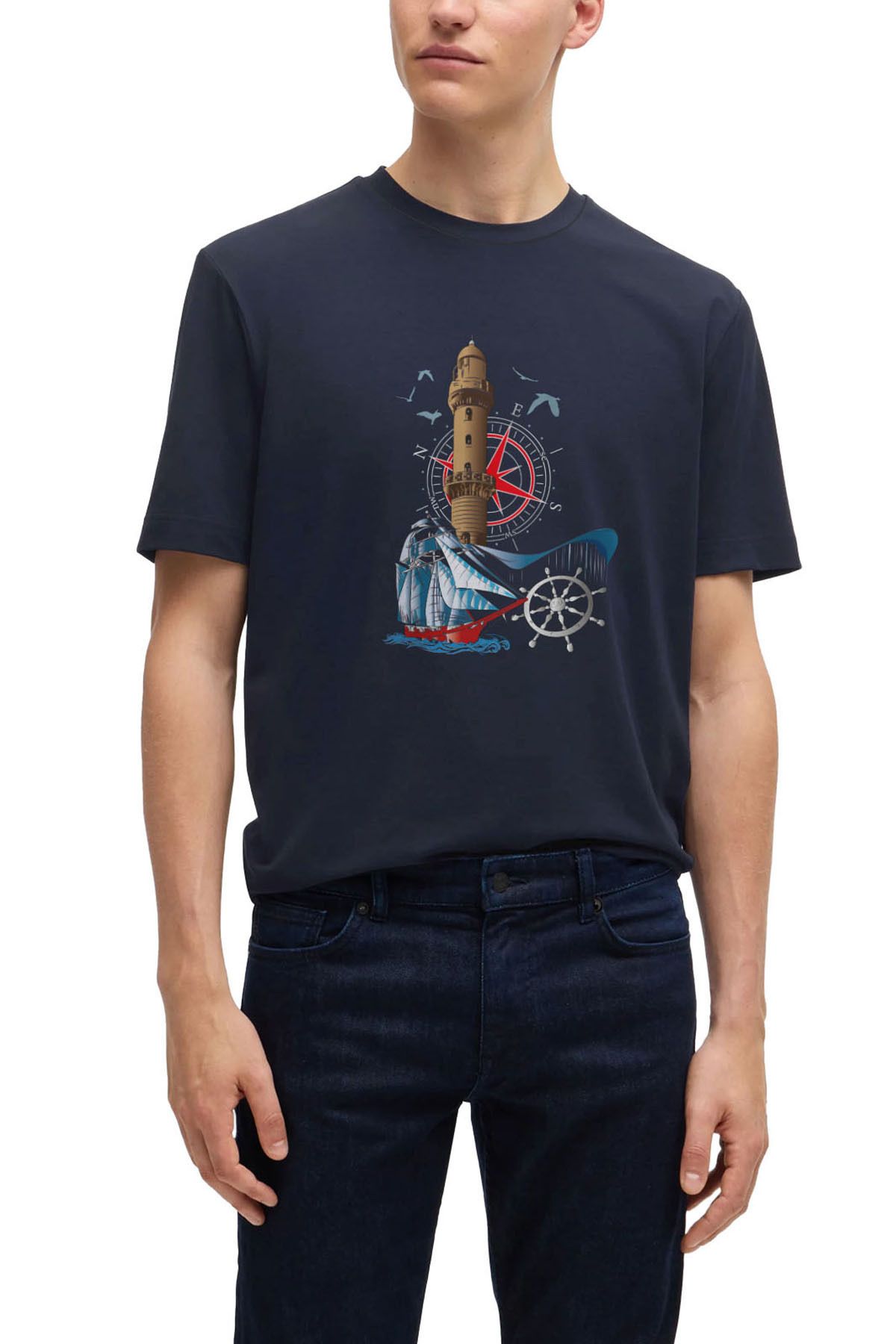 Tarrzzcom-Lighthouse and Sailboat Design T-Shirt 2
