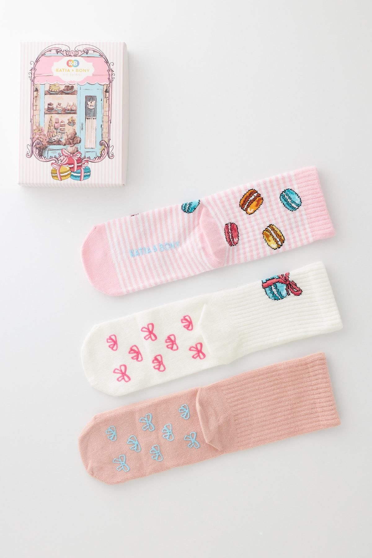 Katia&Bony-Macaron Patterned Girl's Socks - Box of 3 2