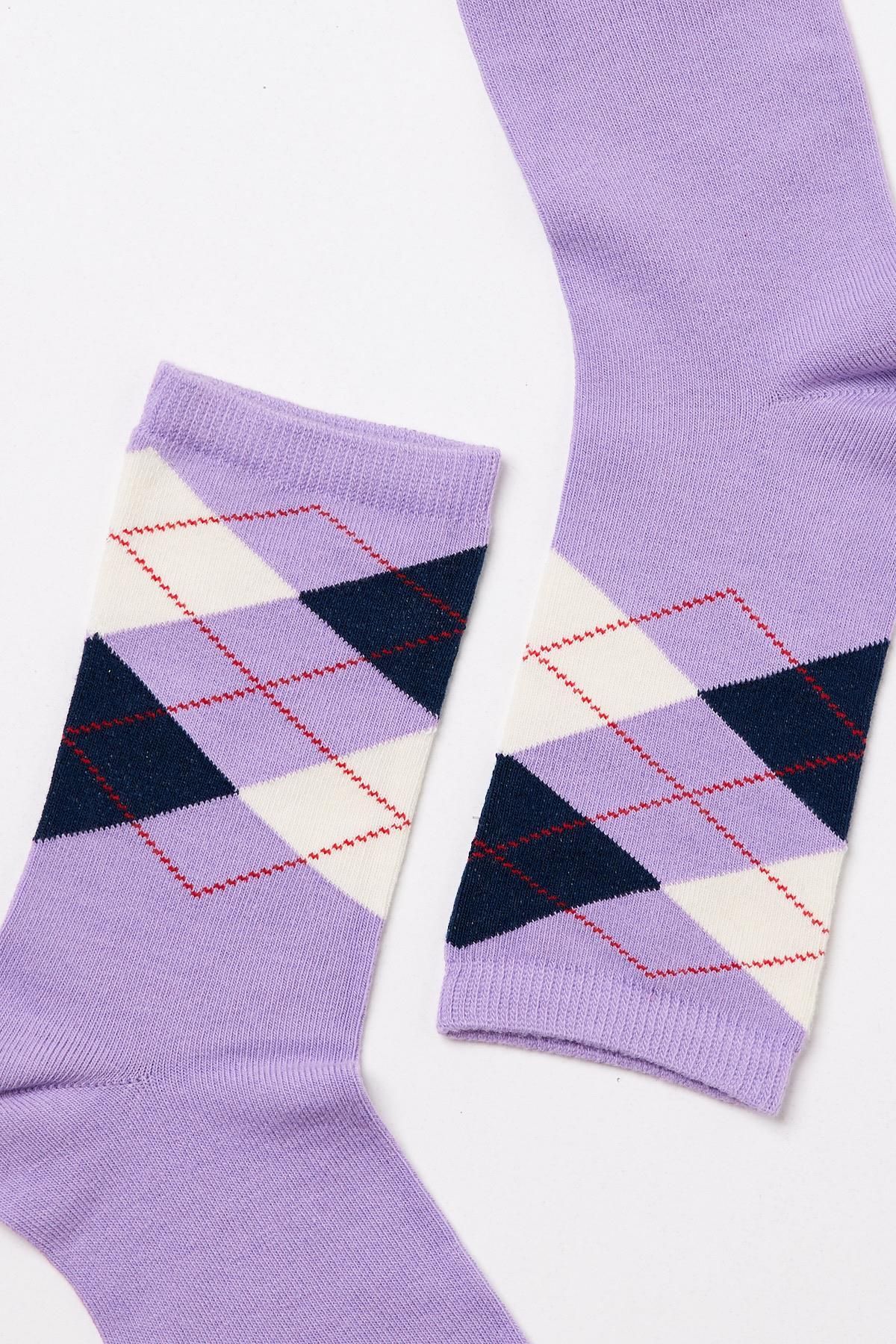 Katia&Bony-Plaid Patterned Cotton Women's Socket Socks Purple 2