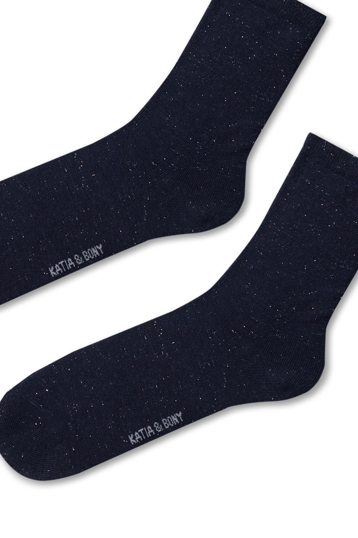 Katia&Bony-Marineblaue Socken mit Glitzerdetails für Damen 2