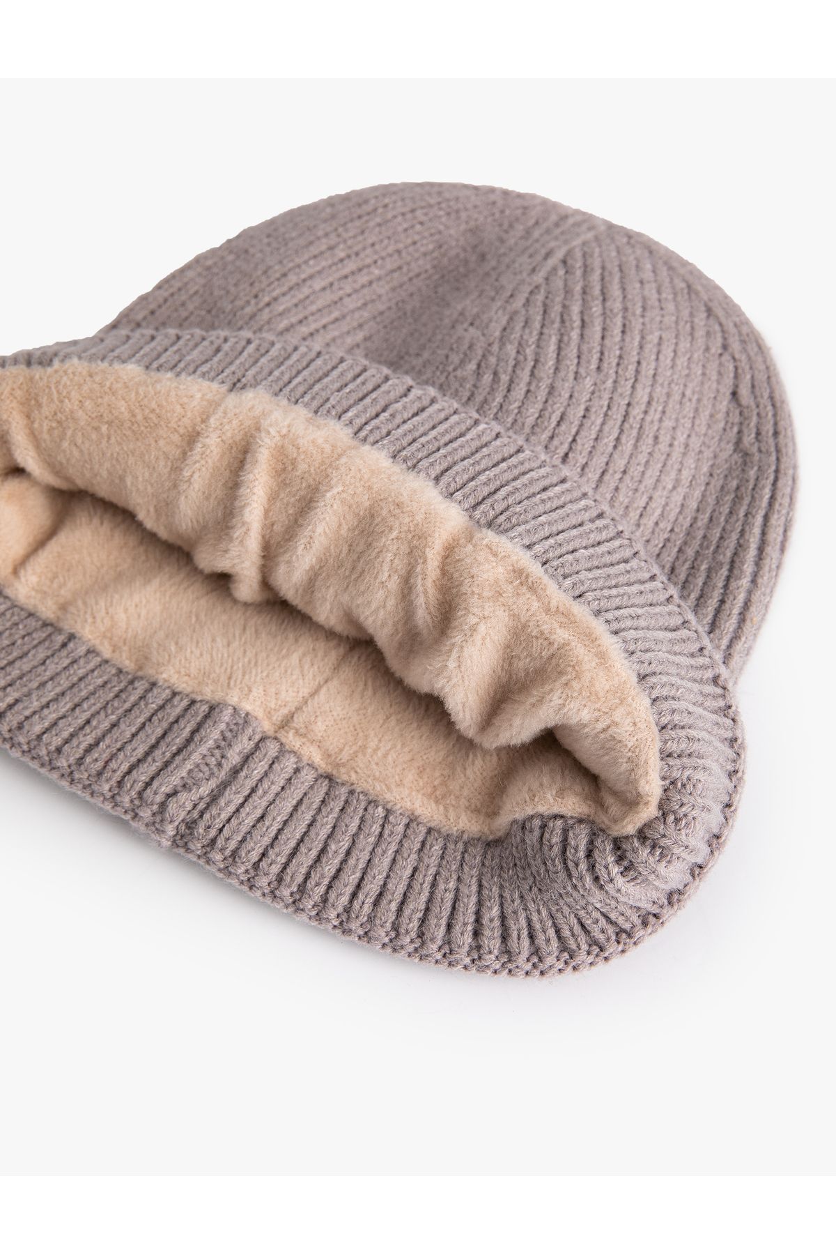 Koton-Knitted Beanie with Plush Lined Fold Detail 3