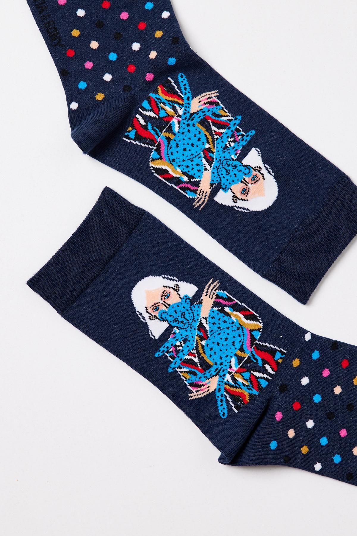 Katia&Bony-Women's Socks with Girl Figures Navy Blue 2