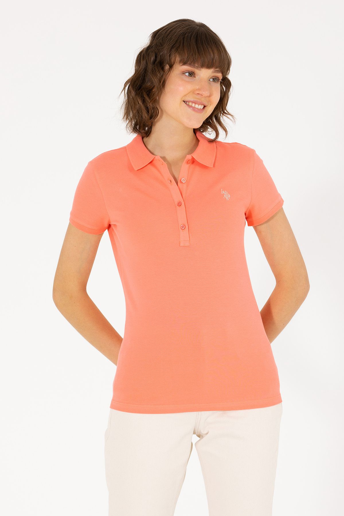 U.S. Polo Assn.-Salmon Colored Women's Polo Collar T-Shirt50262675-VR047 1