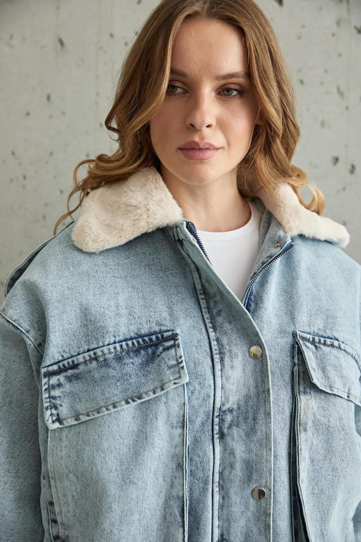VIOLEVIN-Women's Faux Fur Denim Jacket Vlm 28570501 5