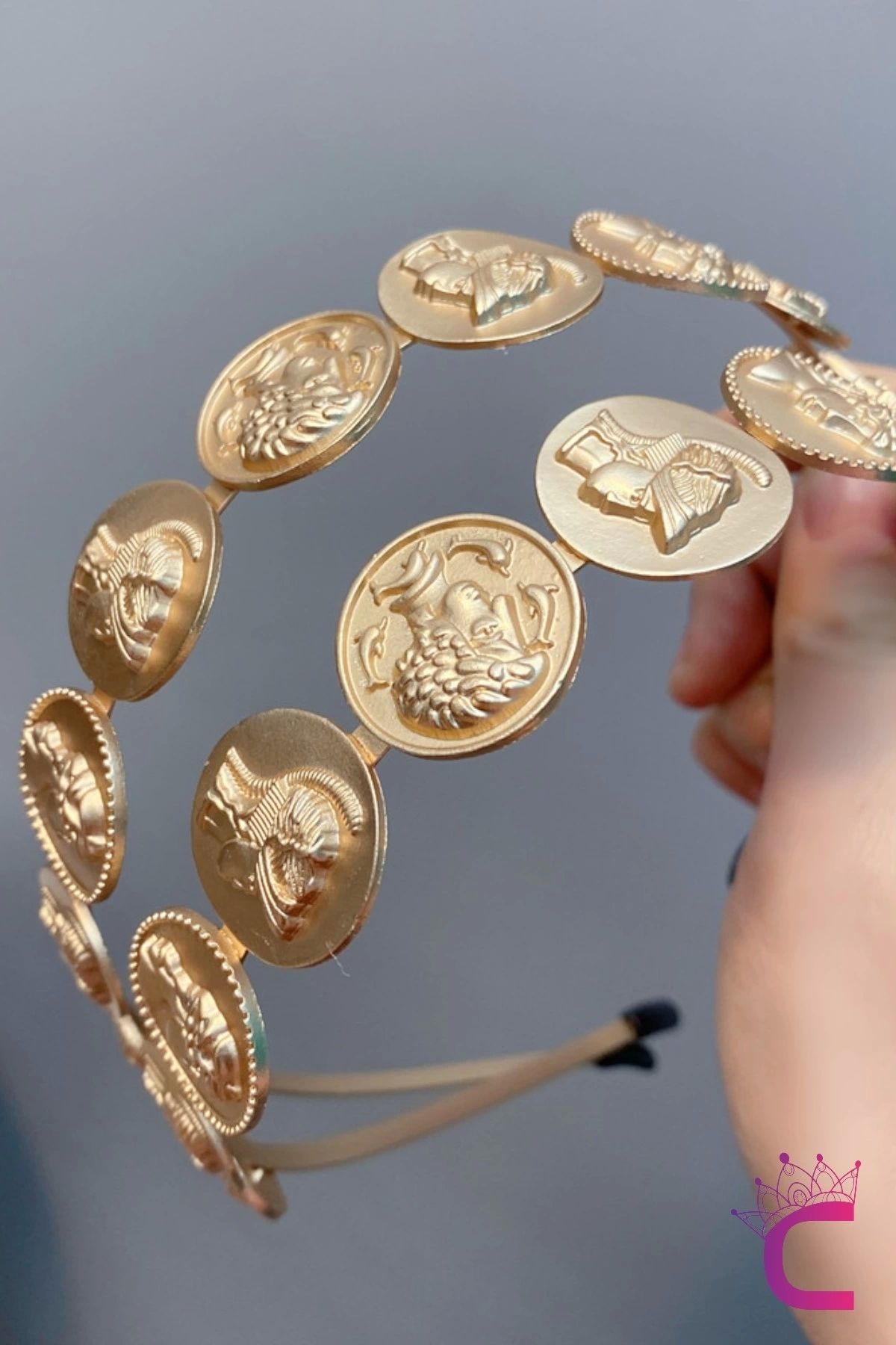 Cinderella-Women's Crown with Relief Icon Figure Gold Color - Elegant Women's Crown Headband 5
