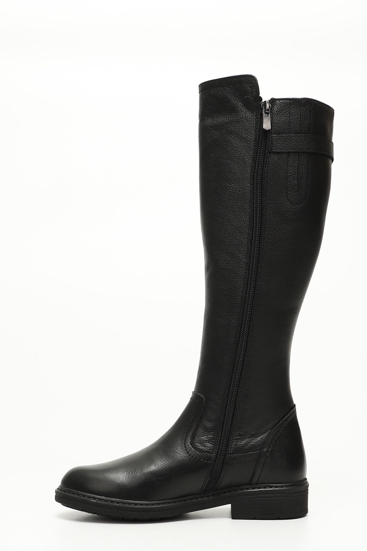 GÖNDERİ(R)-Schwarze Floater-Damenstiefel aus echtem Leder mit Reißverschluss und Gummisohle 4