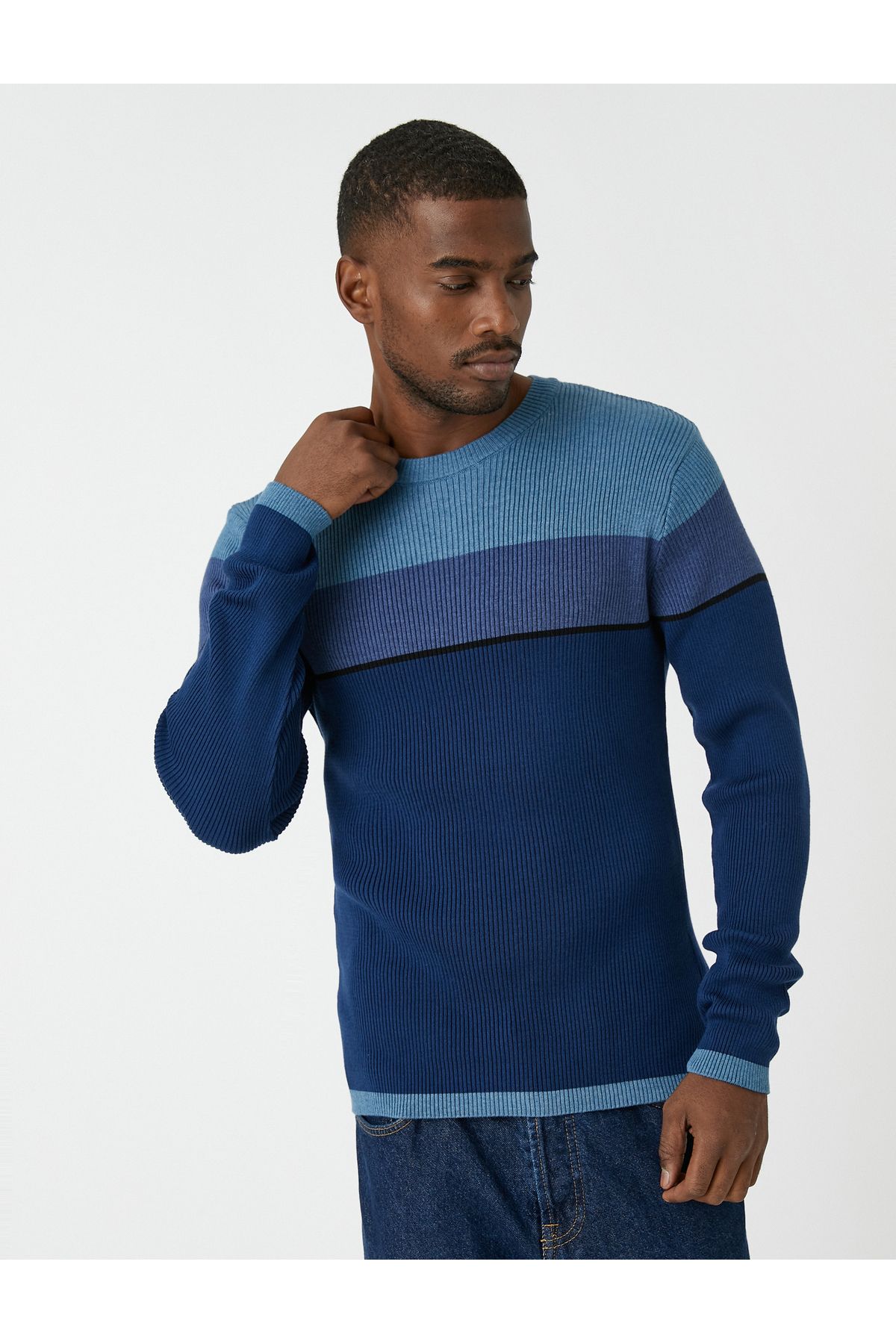 Koton-Basic Knitwear Sweater Crew Neck Color Blocked 3