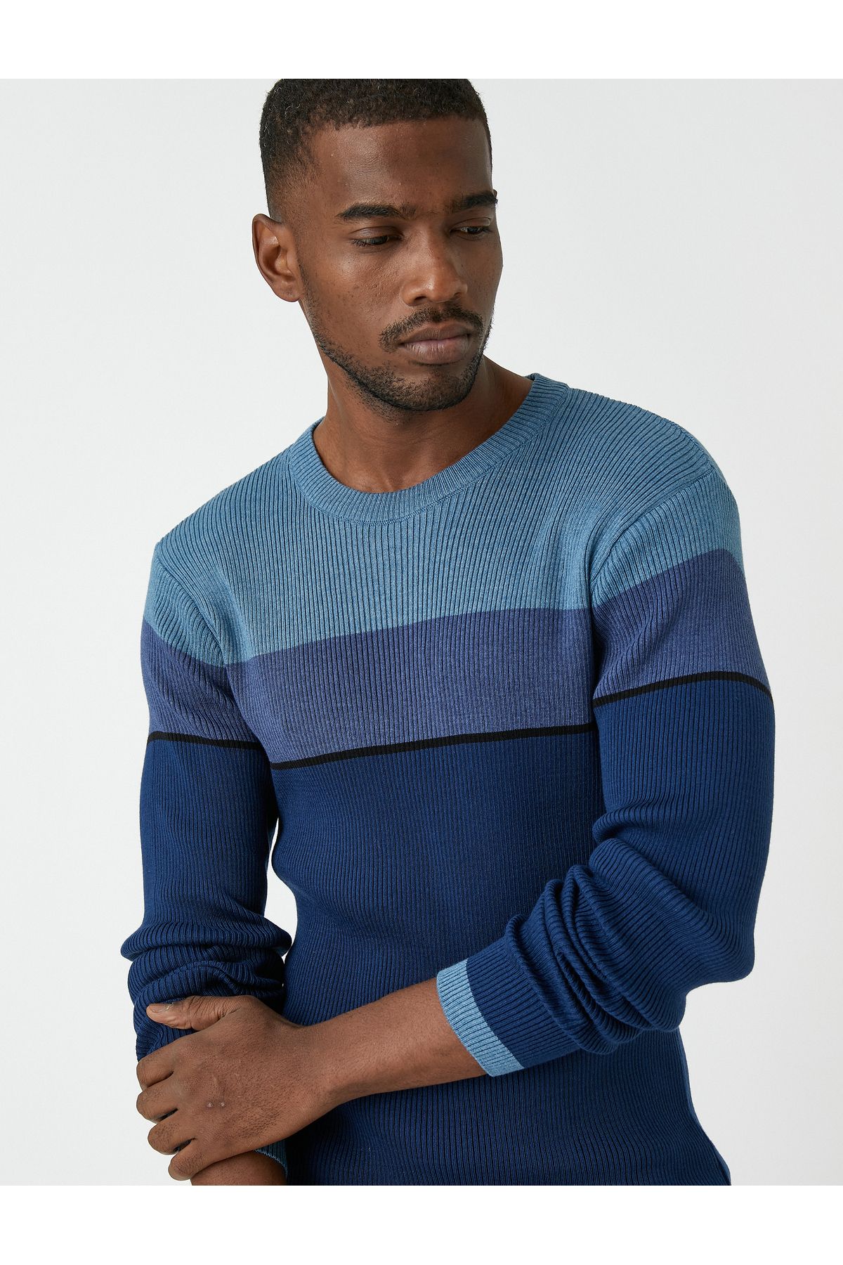 Koton-Basic Knitwear Sweater Crew Neck Color Blocked 2