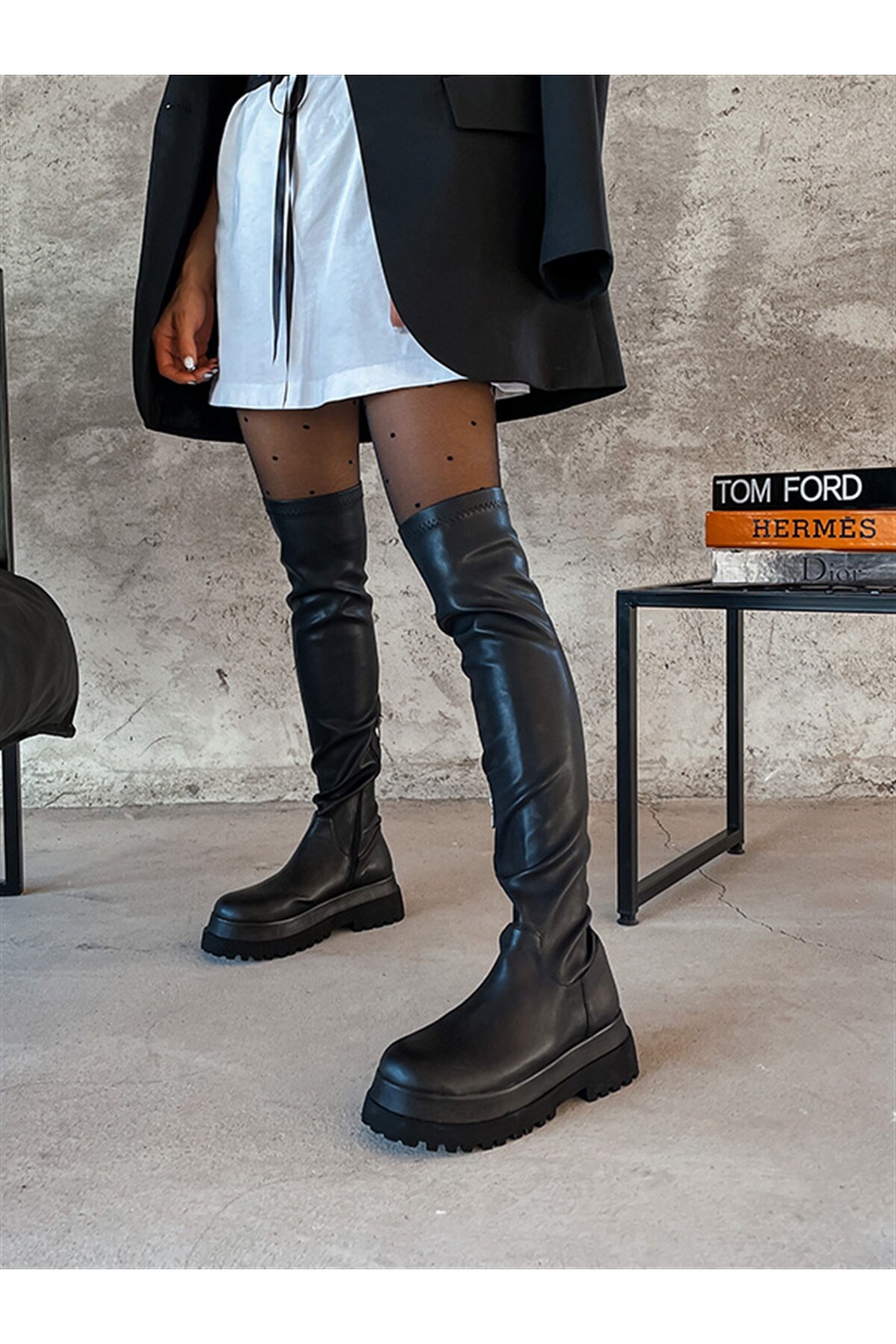 BeBeQ Store Gibsy Siyah Streç Dizüstü Kadın Çizme görsel 4