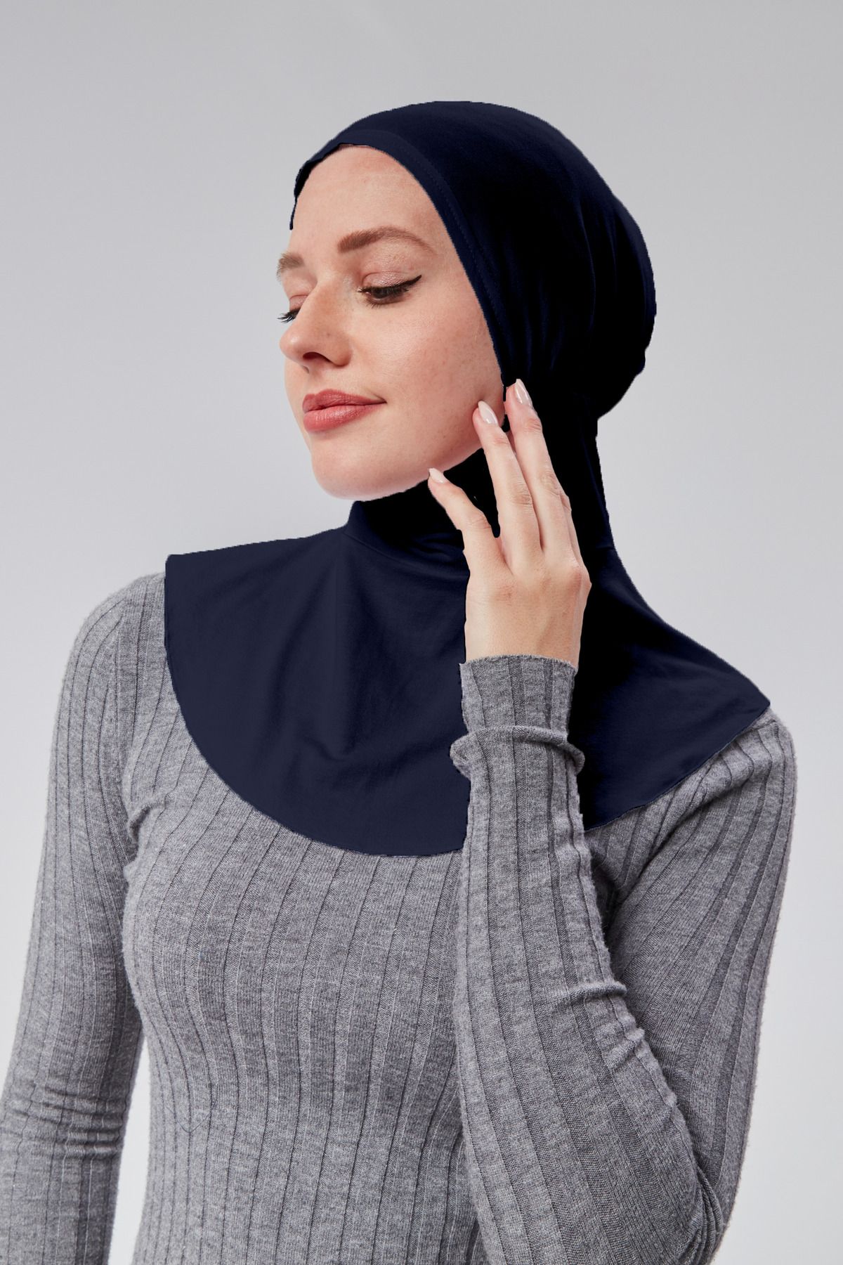 Sonbaharmoda-navy Blue Women'S SportS Hijab - Practical Hijab, neck Collar, Snap Bonnet Combed Cotton S200 2