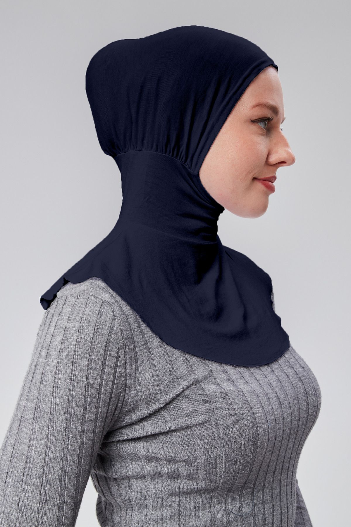 Sonbaharmoda-navy Blue Women'S SportS Hijab - Practical Hijab, neck Collar, Snap Bonnet Combed Cotton S200 5