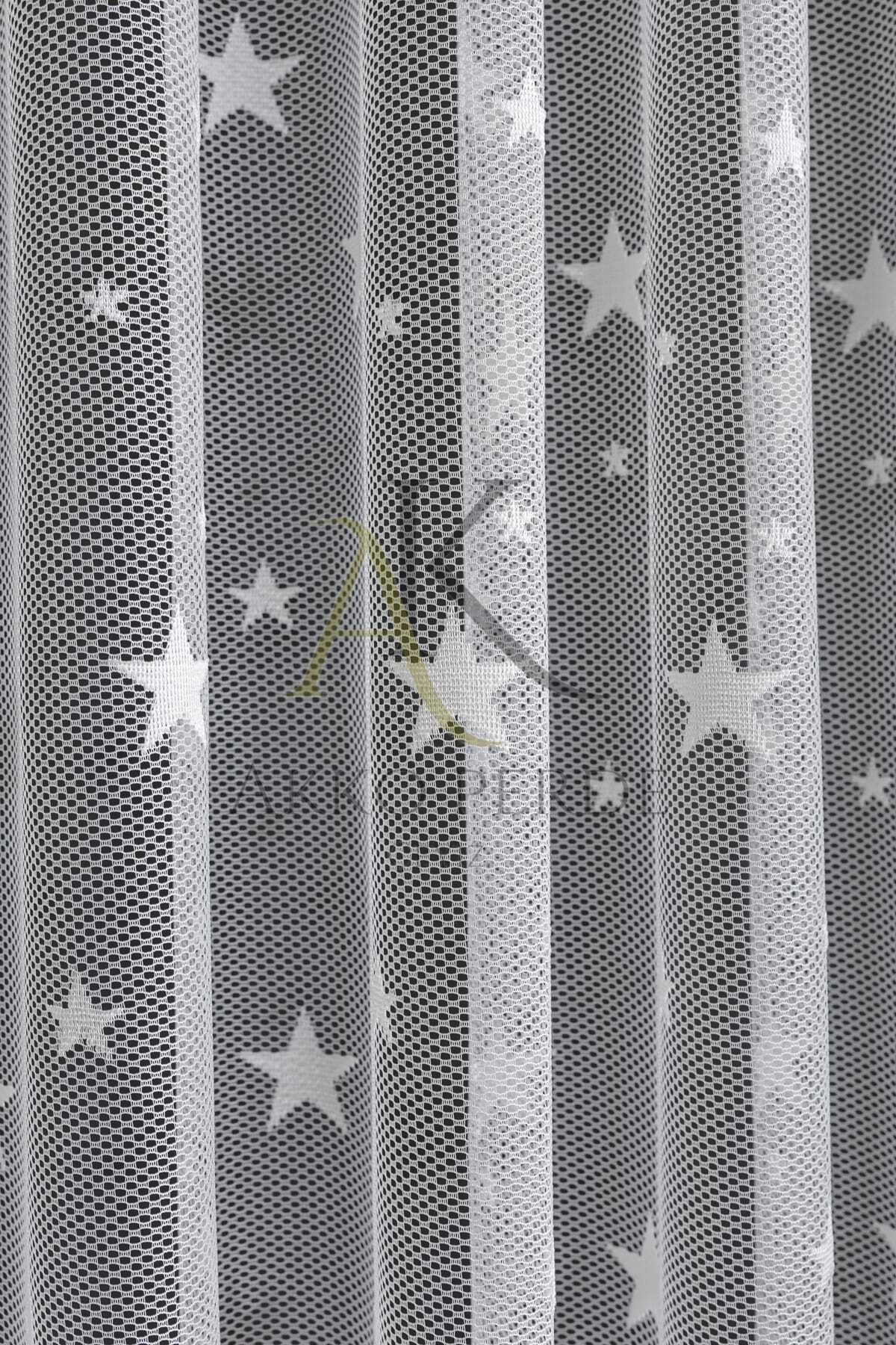 Karesi Büyük Yıldızlı Beyaz Orta Pileli 1x2,5 Tül Perde fotoğrafı 4 (önizleme)