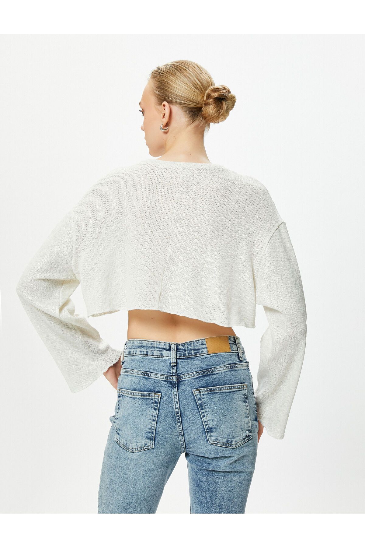 Koton-Crop T-Shirt Knitted Wide Sleeves Relaxed Cut Crew Neck 4