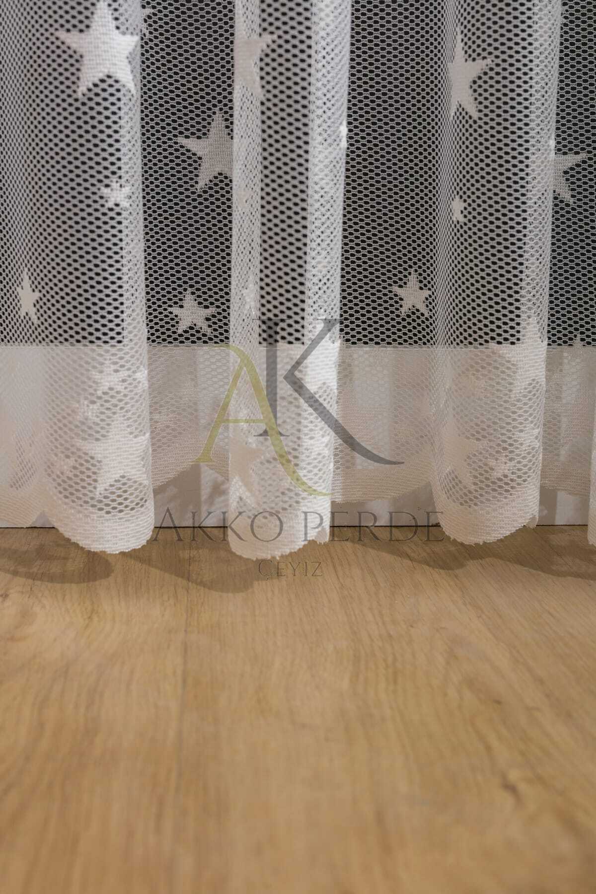 Karesi Büyük Yıldızlı Beyaz Orta Pileli 1x2,5 Tül Perde fotoğrafı 5 (önizleme)