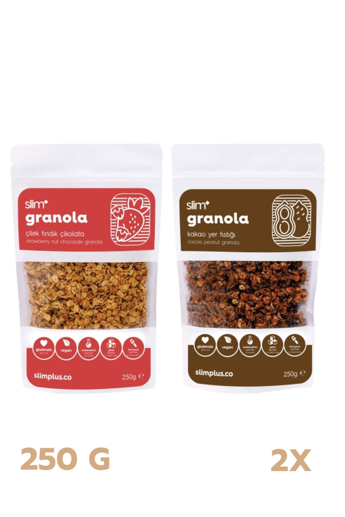 slimplus Glutensiz Granola Mix Paket Çilek Granola 250G ve Kakao Granola 250G