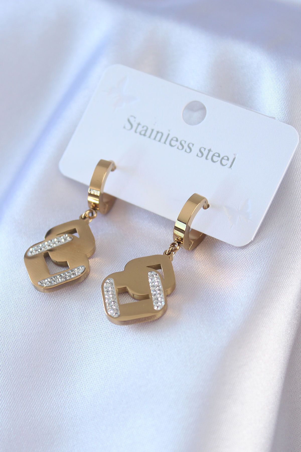 FUDER 316L Çelik Gold Renk Zirkon Taşlı Kadın Küpe