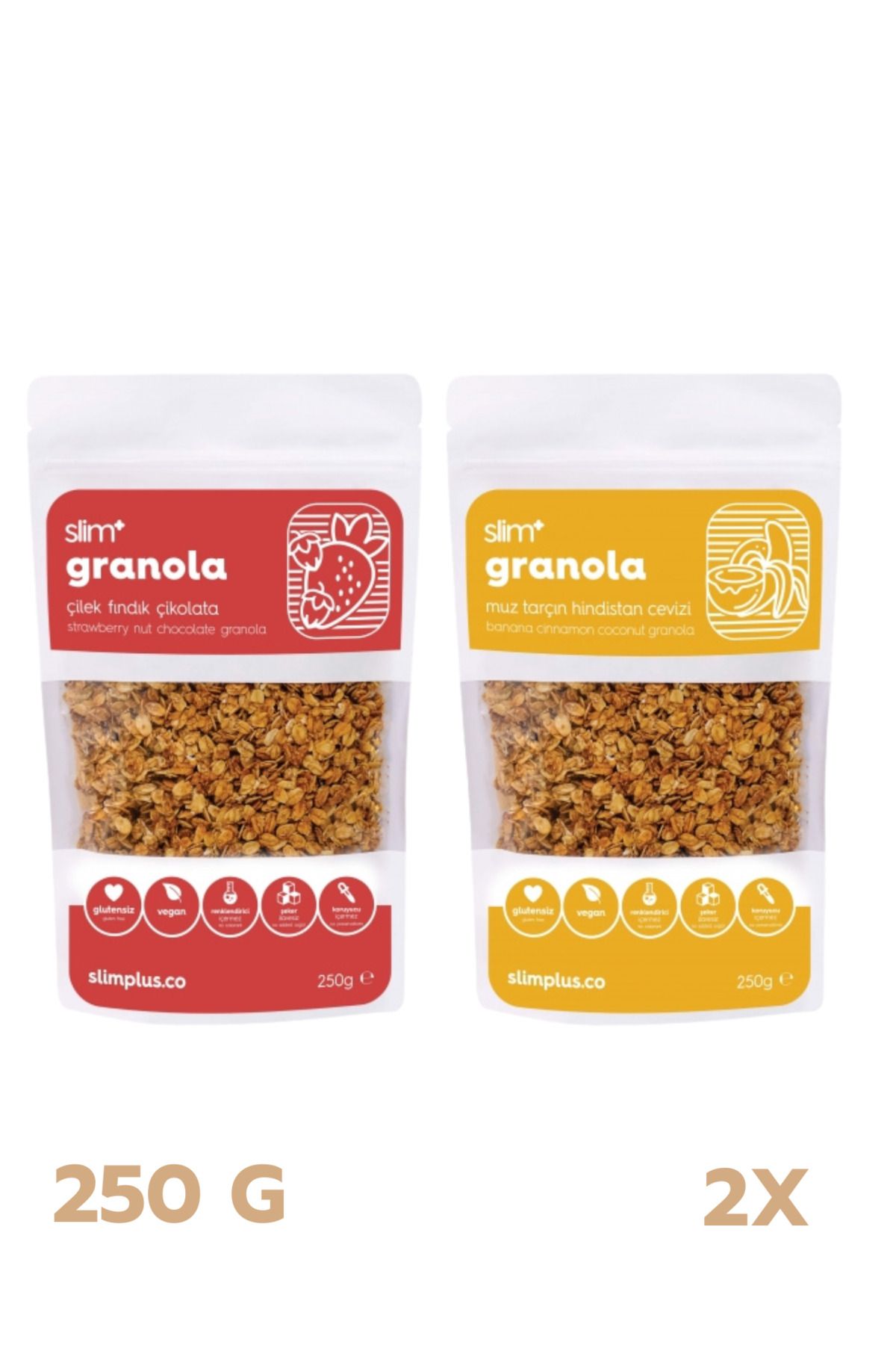 slimplus Glutensiz Granola Mix Paket Çilek Granola 250G ve Muz Granola 250G