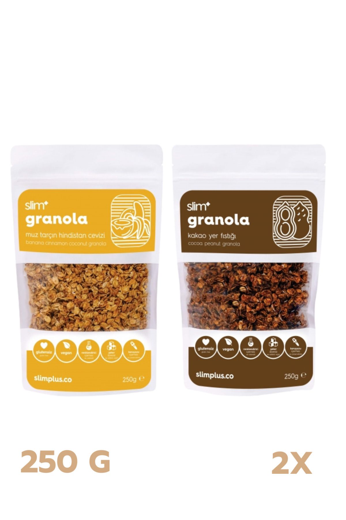 slimplus Glutensiz Granola Mix Paket Muz Granola 250G ve Kakao Granola 250G