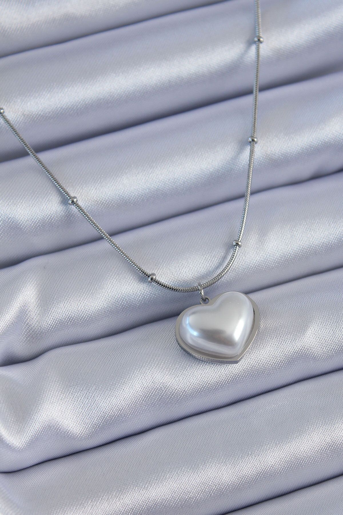 STİL E DİVERSO-316l Steel Silver Color Pearl Heart Model Minimal Ball Detail Women's Necklace 1