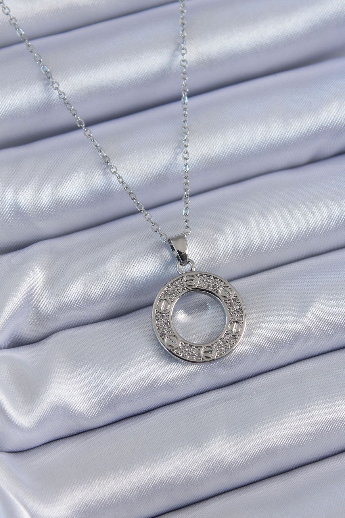 MMB Boutique 316L Çelik Gümüş Renk Zirkon Taşlı Model Kadın Kolye