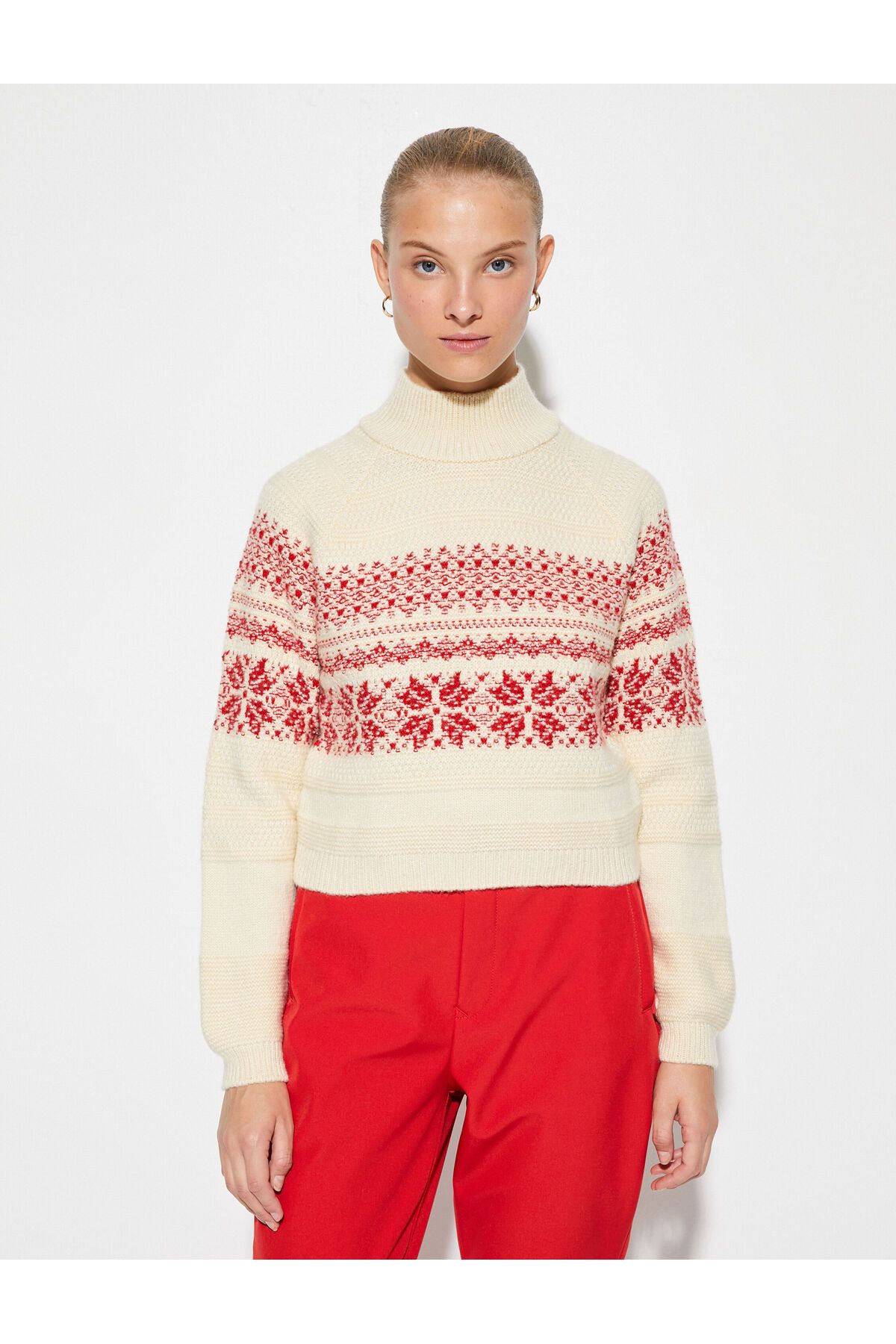 Koton-Turtleneck Sweater Knitted Textured Patterned 3