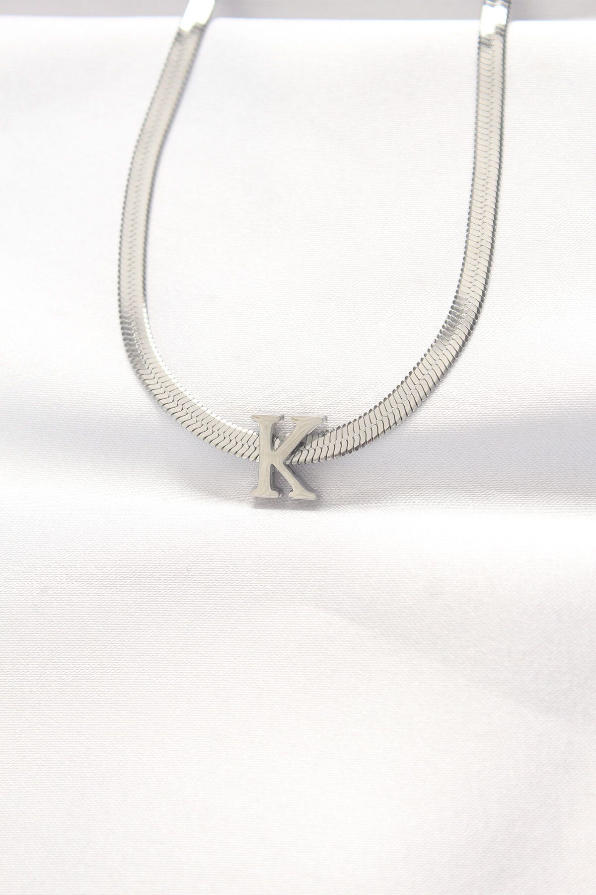 Clariss 316L Çelik K Harfli Silver Renk İtalyan Zincirli Kolye