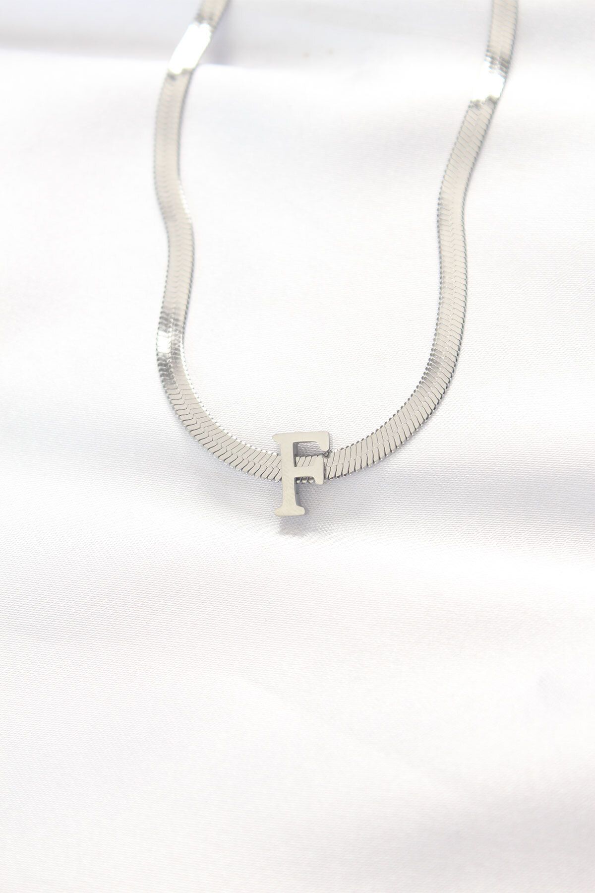 BZK ACCESSORİES 316L Çelik F Harfli Silver Renk İtalyan Zincirli Kolye