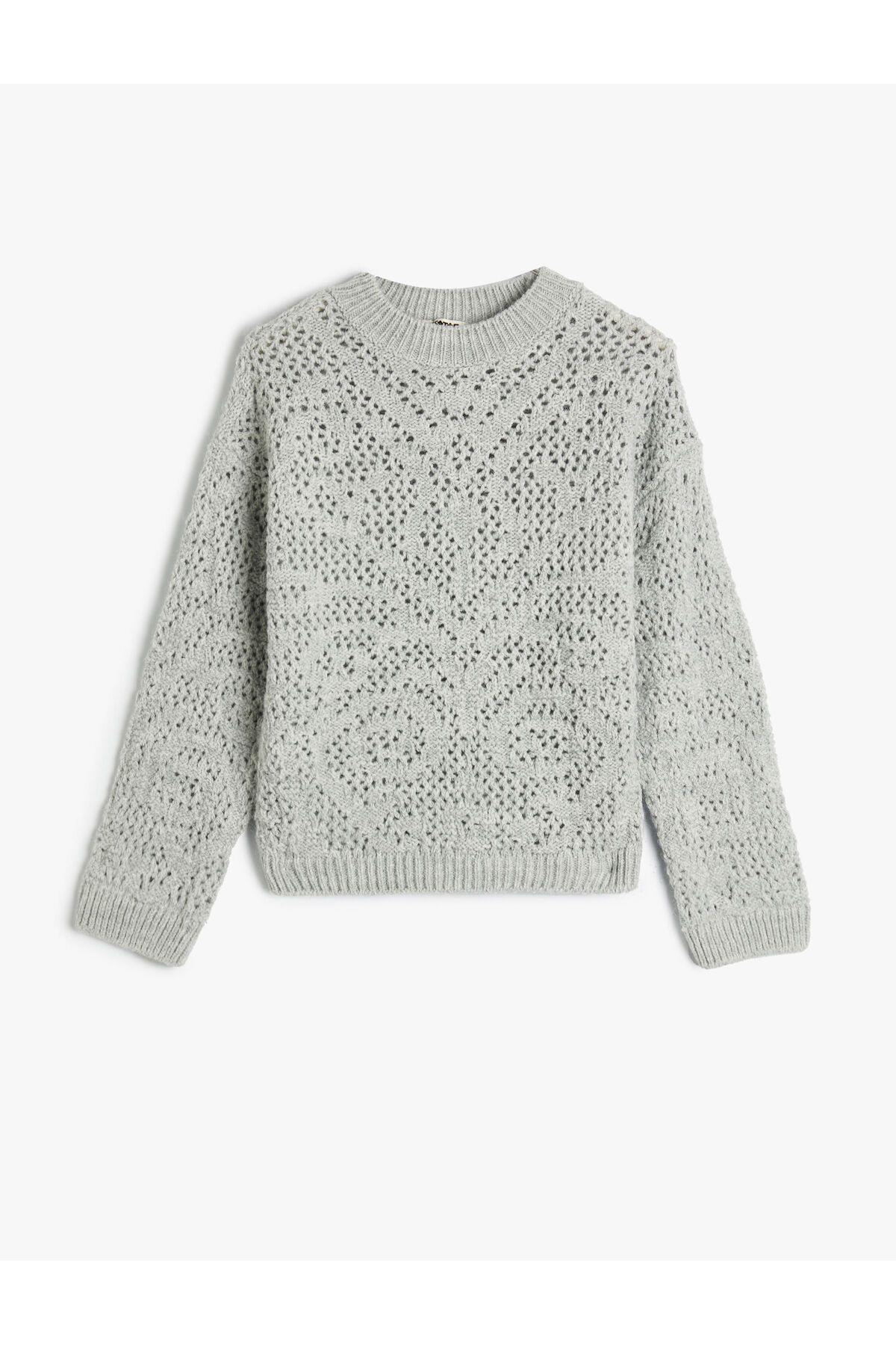 Koton-Knitted Sweater Openwork Round Neck Long Sleeve 1